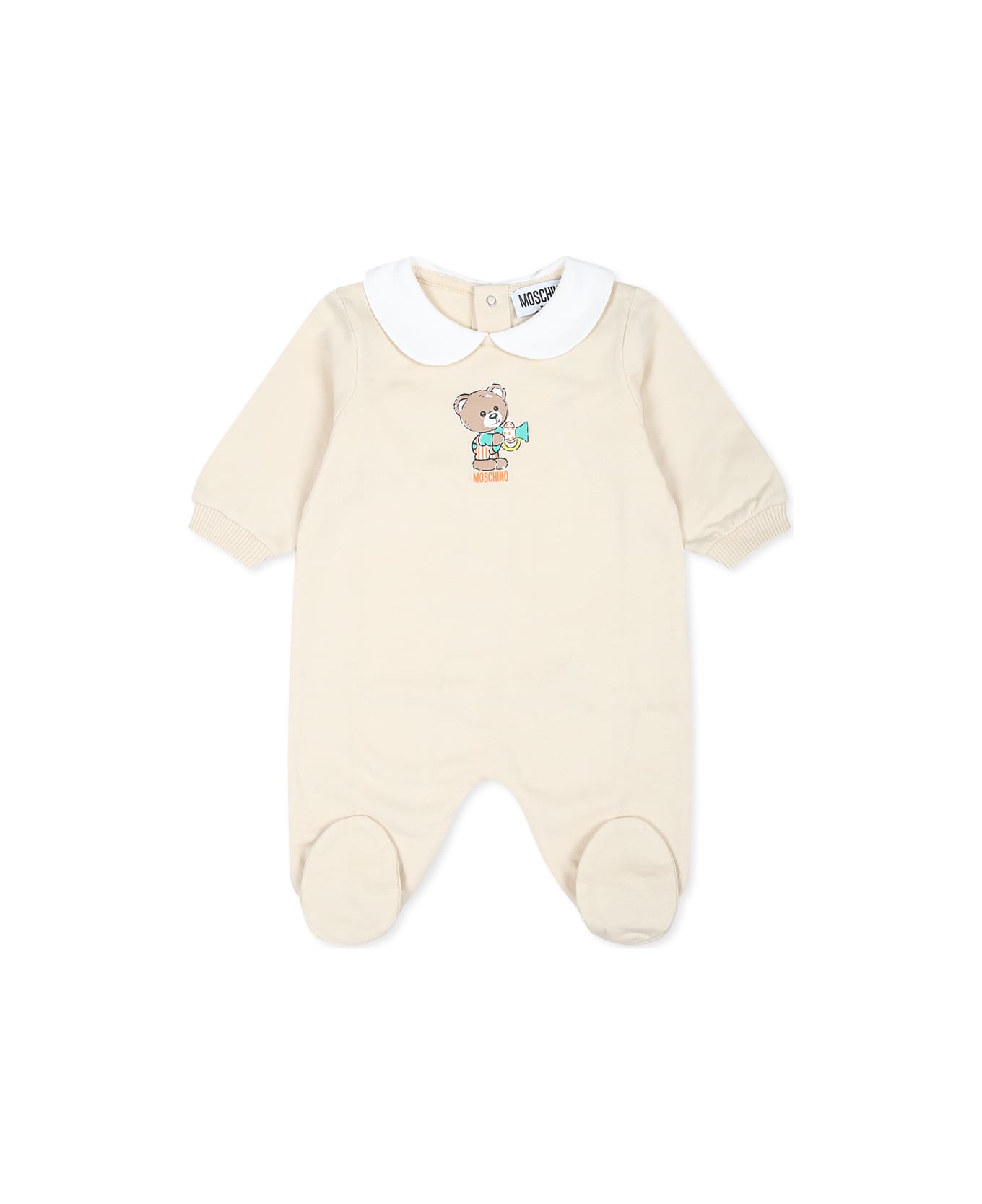 Moschino Beige Babygrow For Babykids With Teddy Bear - Beige