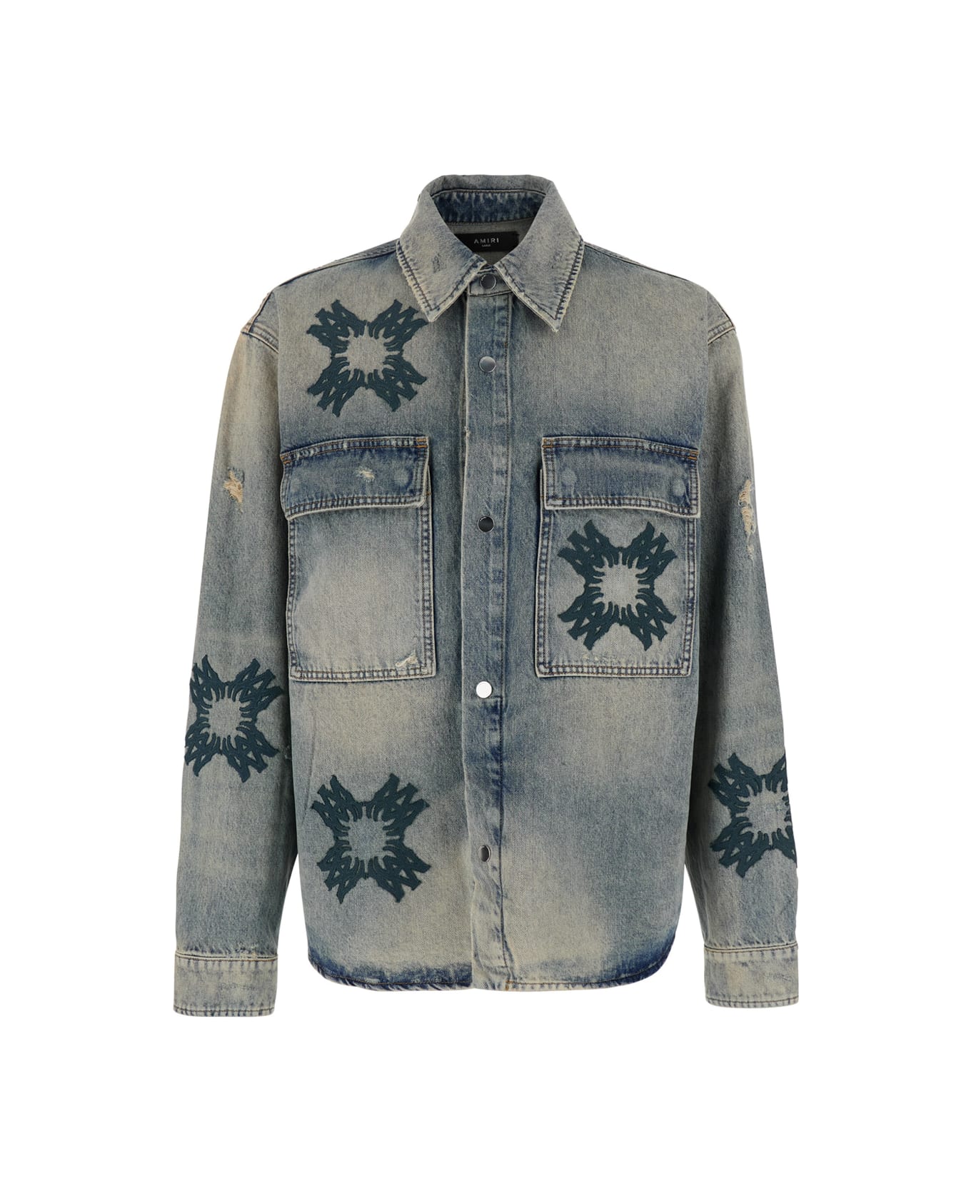 AMIRI Blue Shirt With All-over Ma-quad Prints In Denim Man - Blu