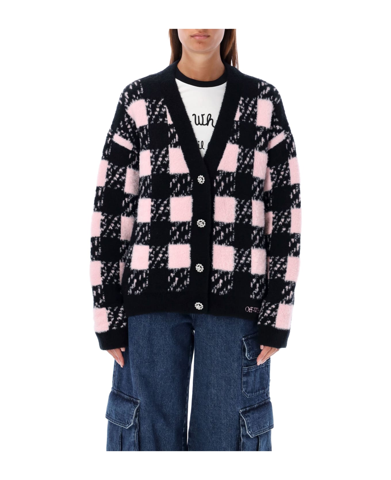 Off-White Cardigan Vichy - BLACK CLOUD PINK