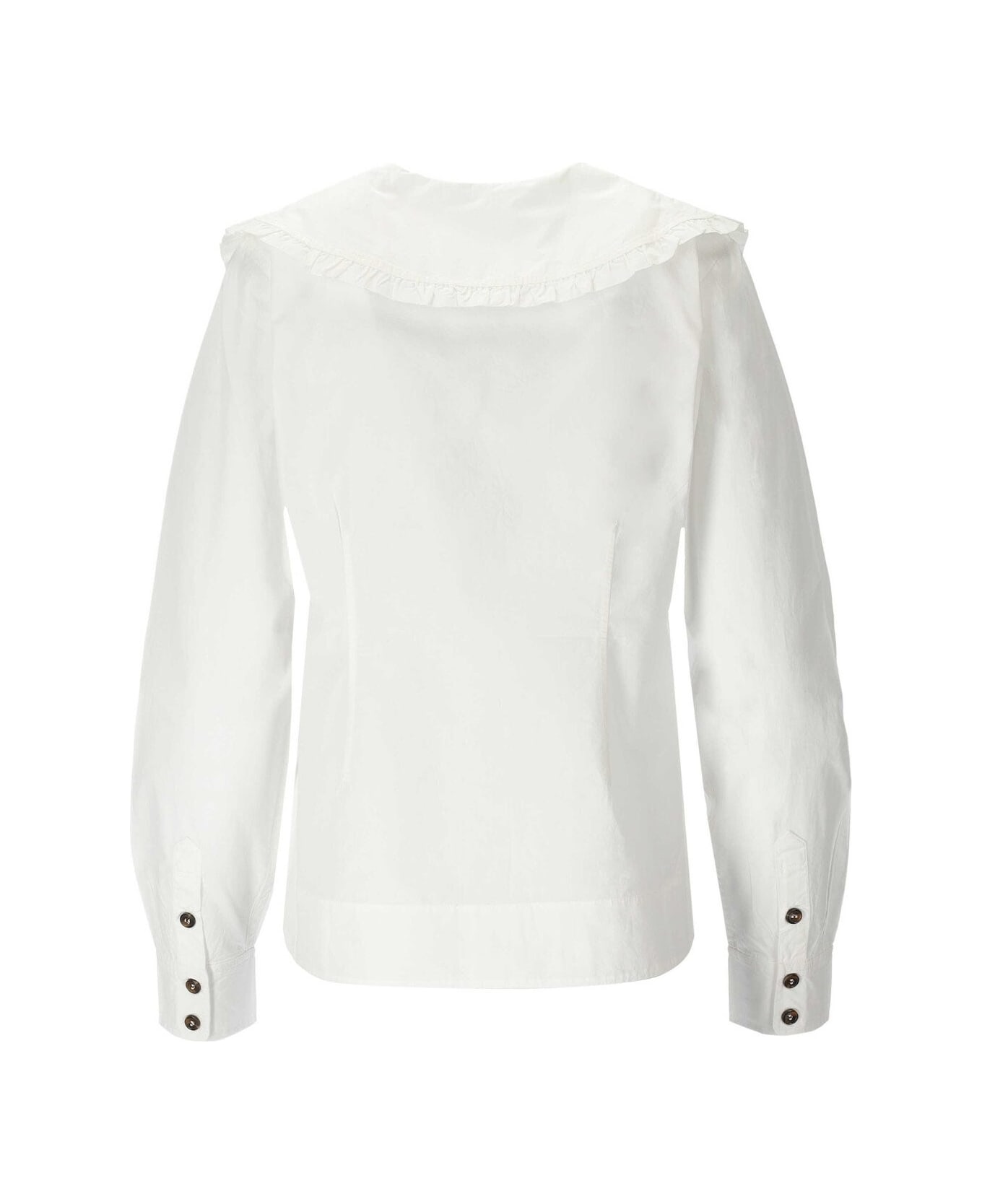 Ganni White Shirt With Maxi Collar - Bianco