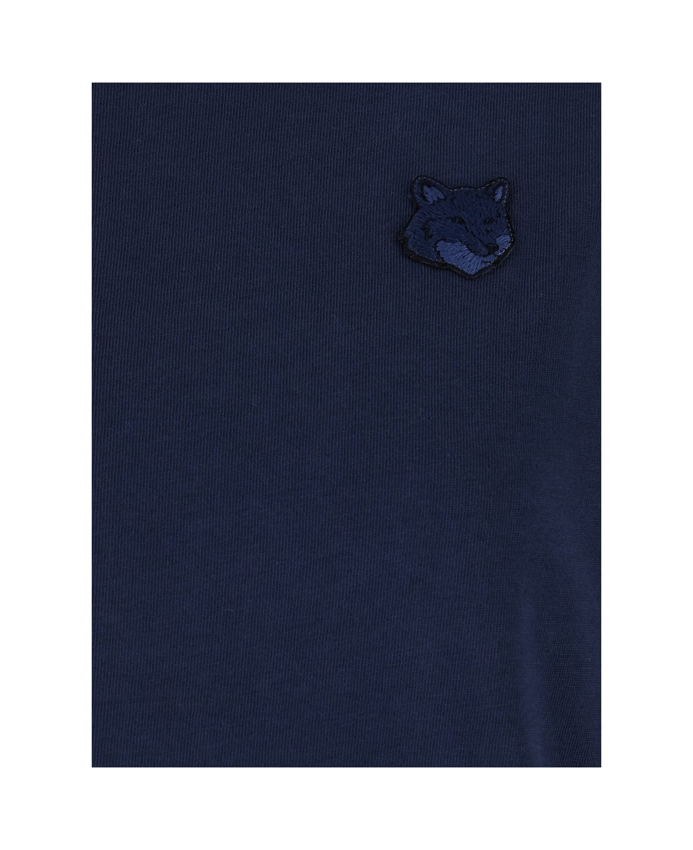 Maison Kitsuné Blue Crewneck T-shirt With Fox Head Logo Patch On The Front In Cotton Woman - Blu