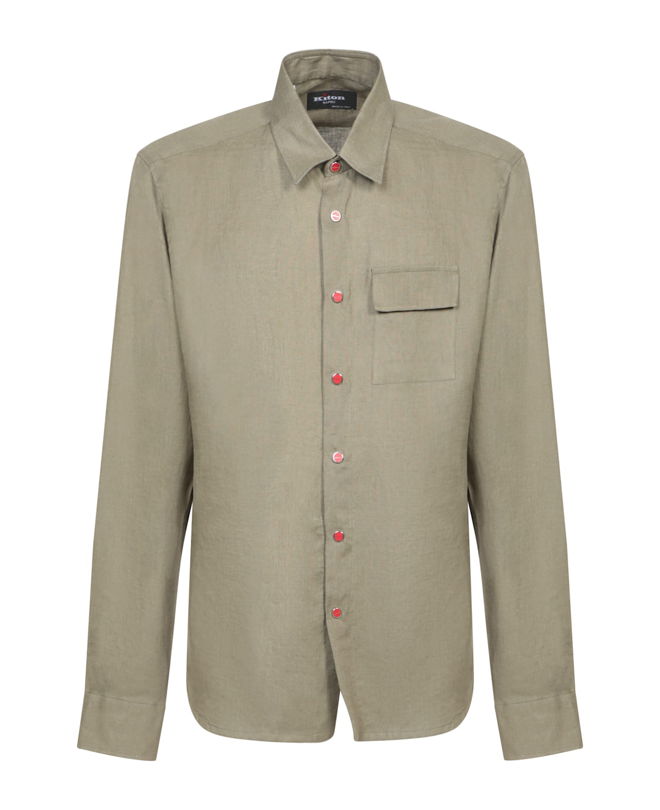Kiton Olive Green- Brown Linen Overshirt - Brown