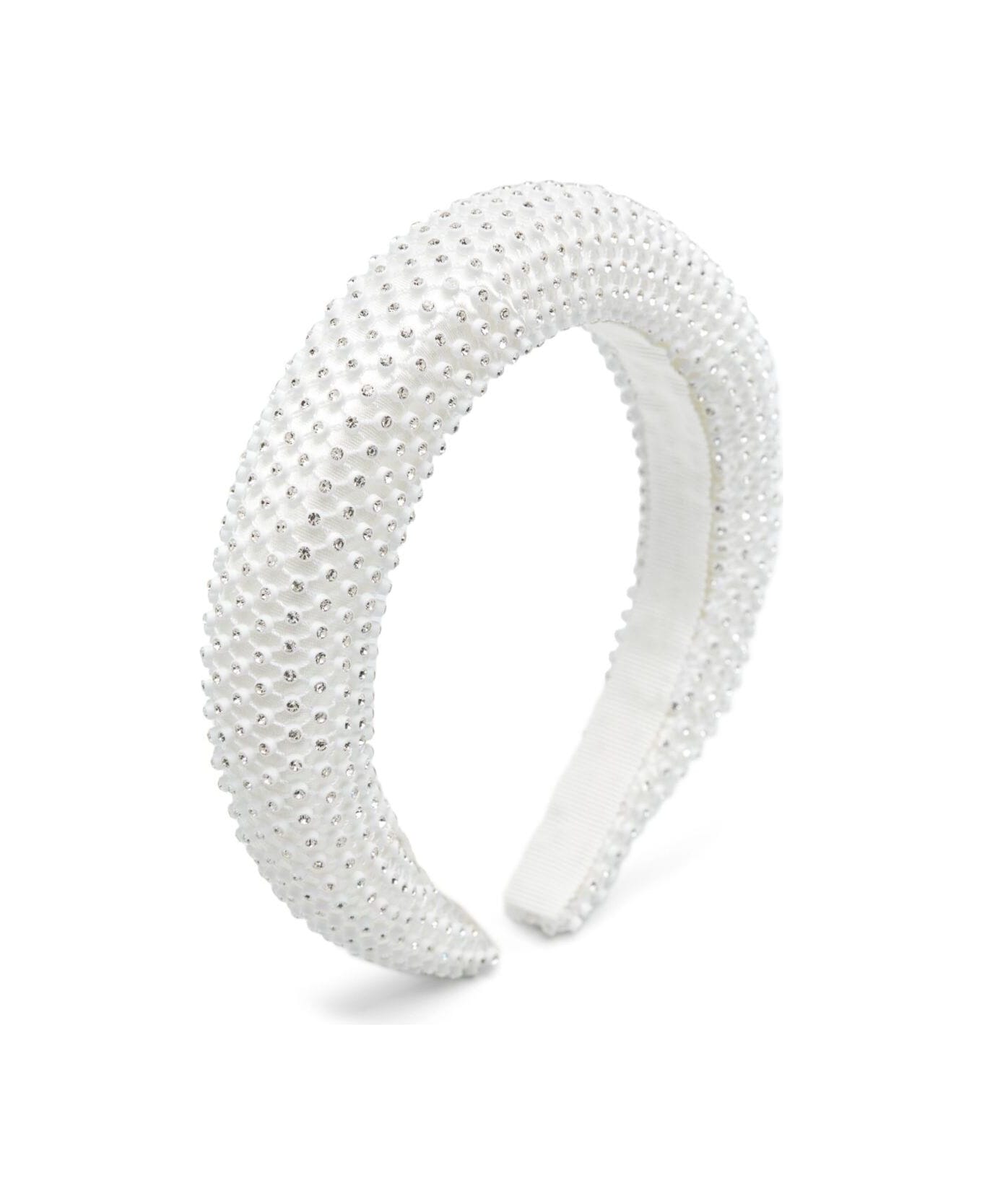 Monnalisa 'luxor' White Headband With Glass-crystal Embellishments And Grosgrain Ribbon Trim In Tehc Fabric Girl - White