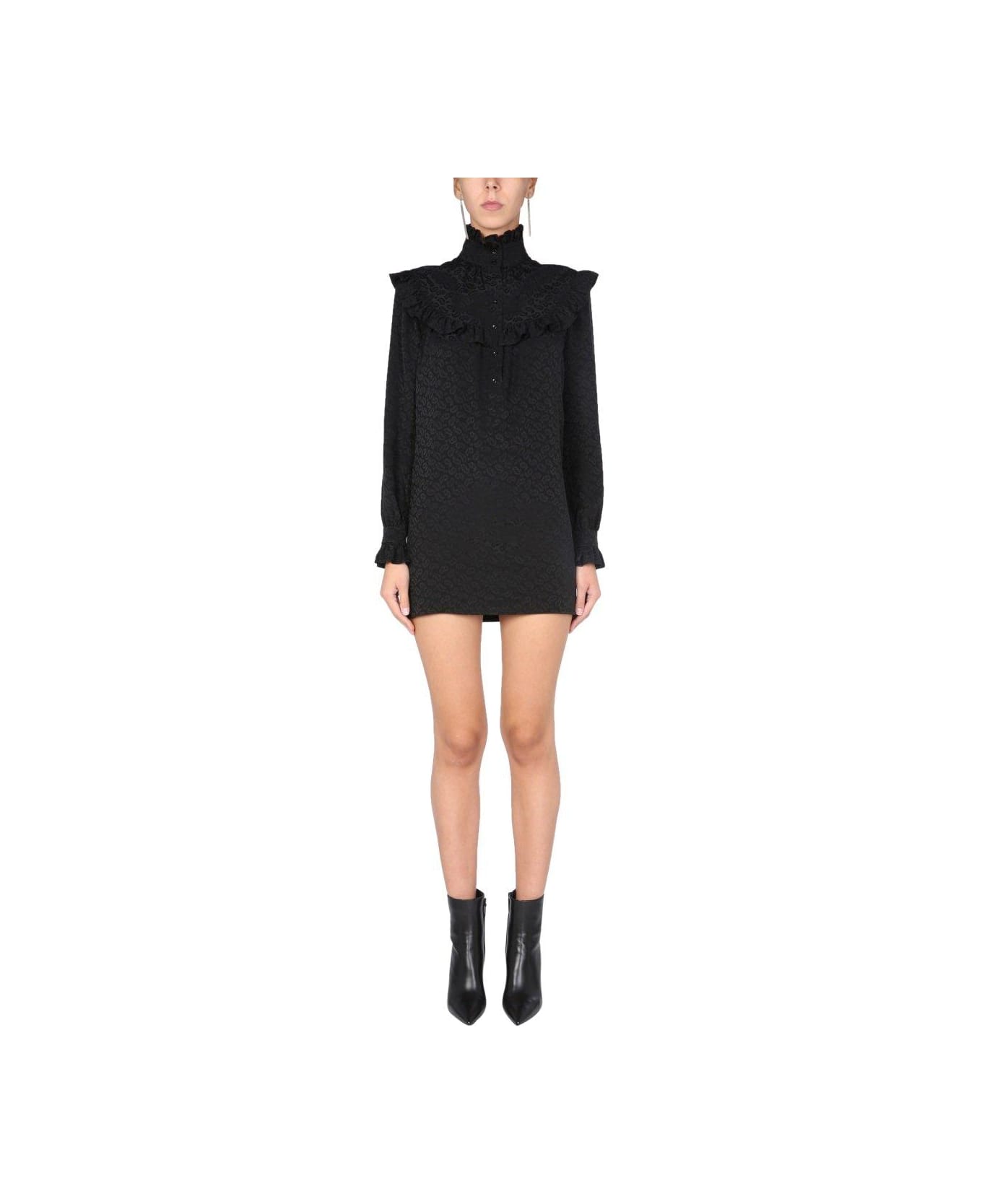 Saint Laurent High Neck Long-sleeved Mini Dress - BLACK ワンピース＆ドレス