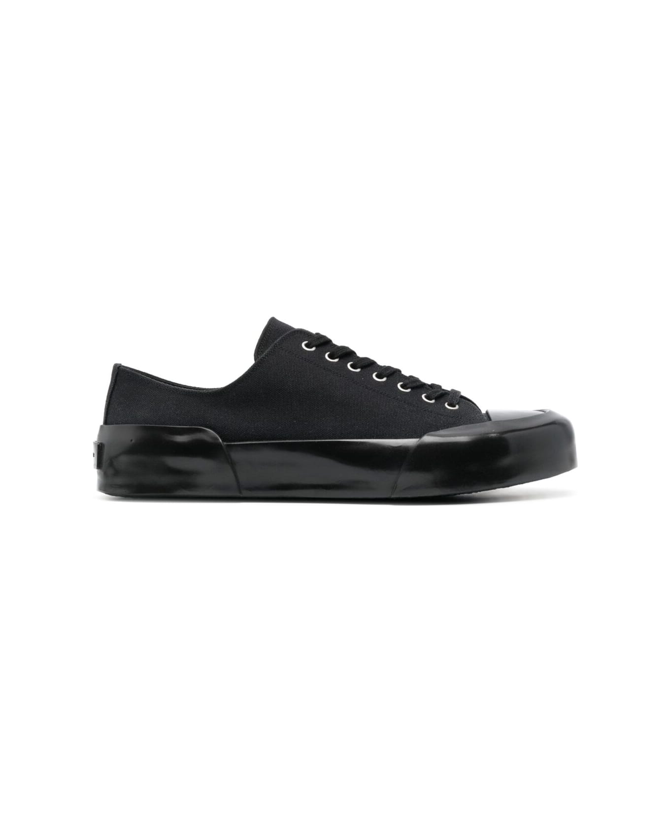 Jil Sander Black Lace-up Low Top Sneakers In Canvas Man - Black スニーカー