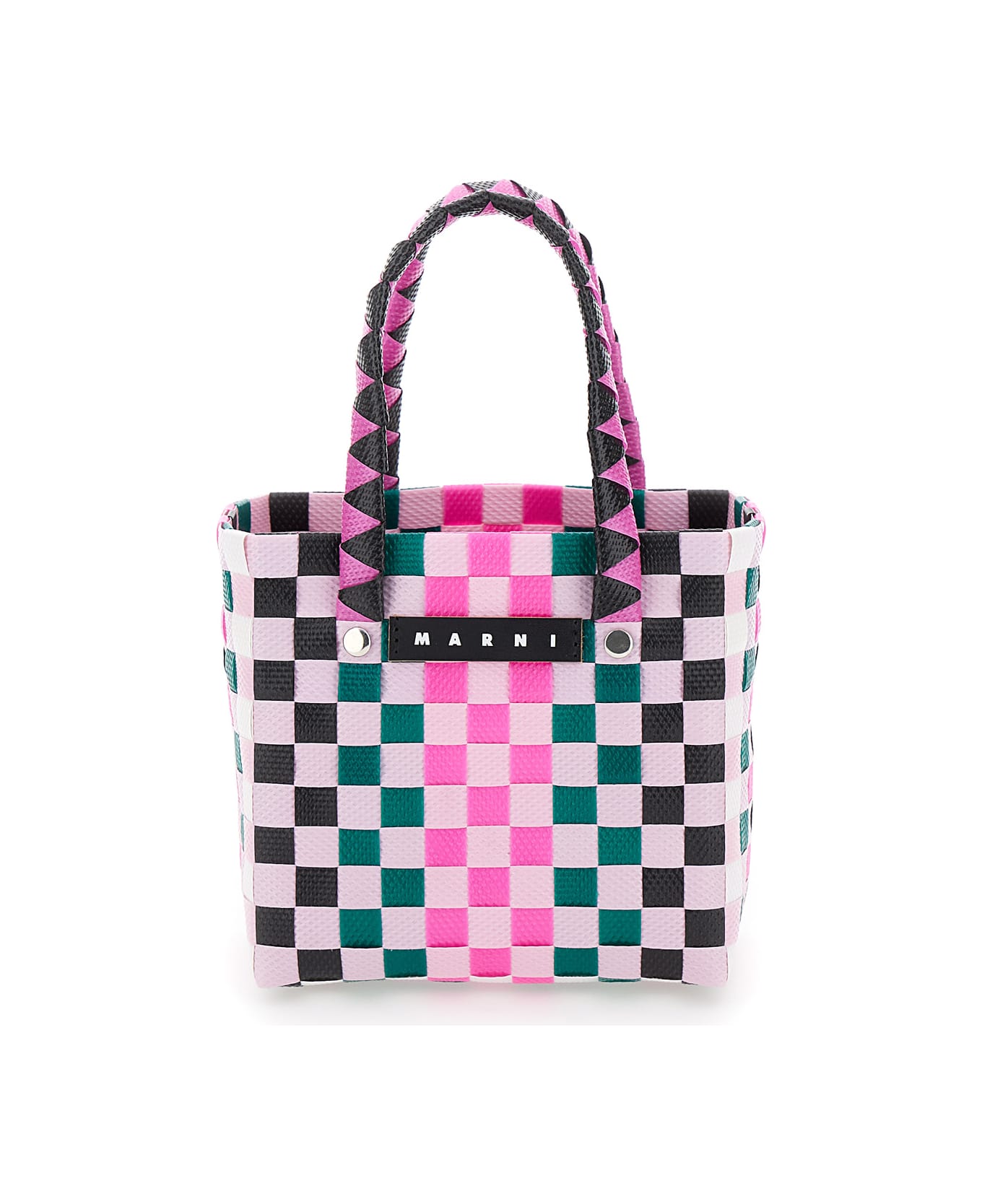 Marni 'micro Basket' Multicolor Handbag With Logo Plaquef In Woven Material Girl - Multicolor