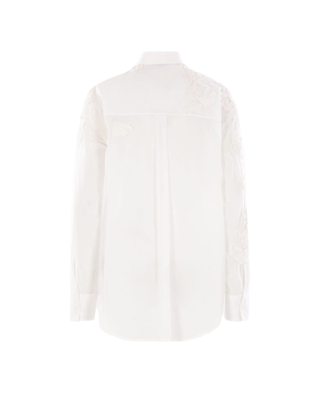 Ermanno Scervino Handmade Ribbon Floral Embroidery Oversized Muslin Shirt - Snow white