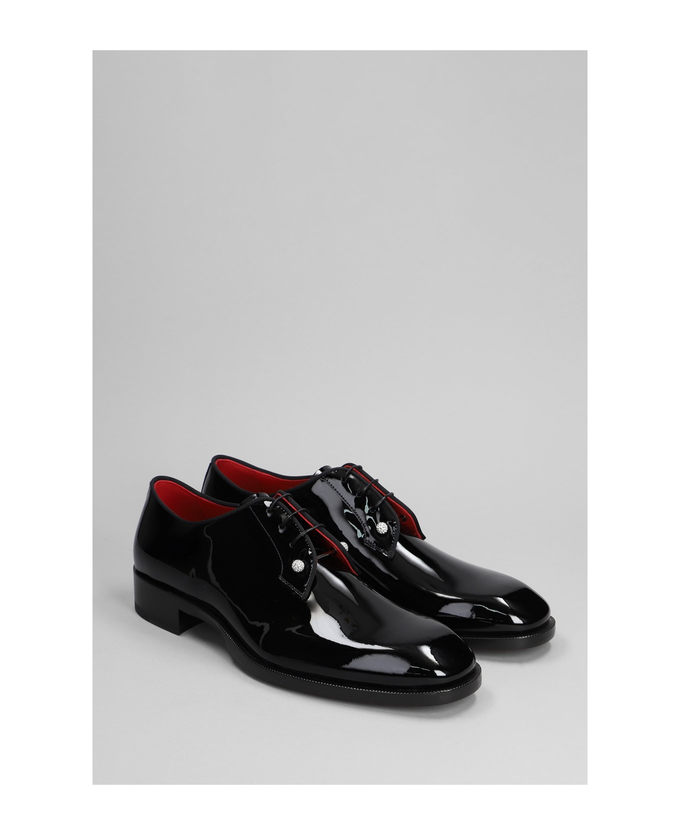 Christian Louboutin Chambeliss Night Lace Up Shoes In Black Patent Leather - black ローファー＆デッキシューズ