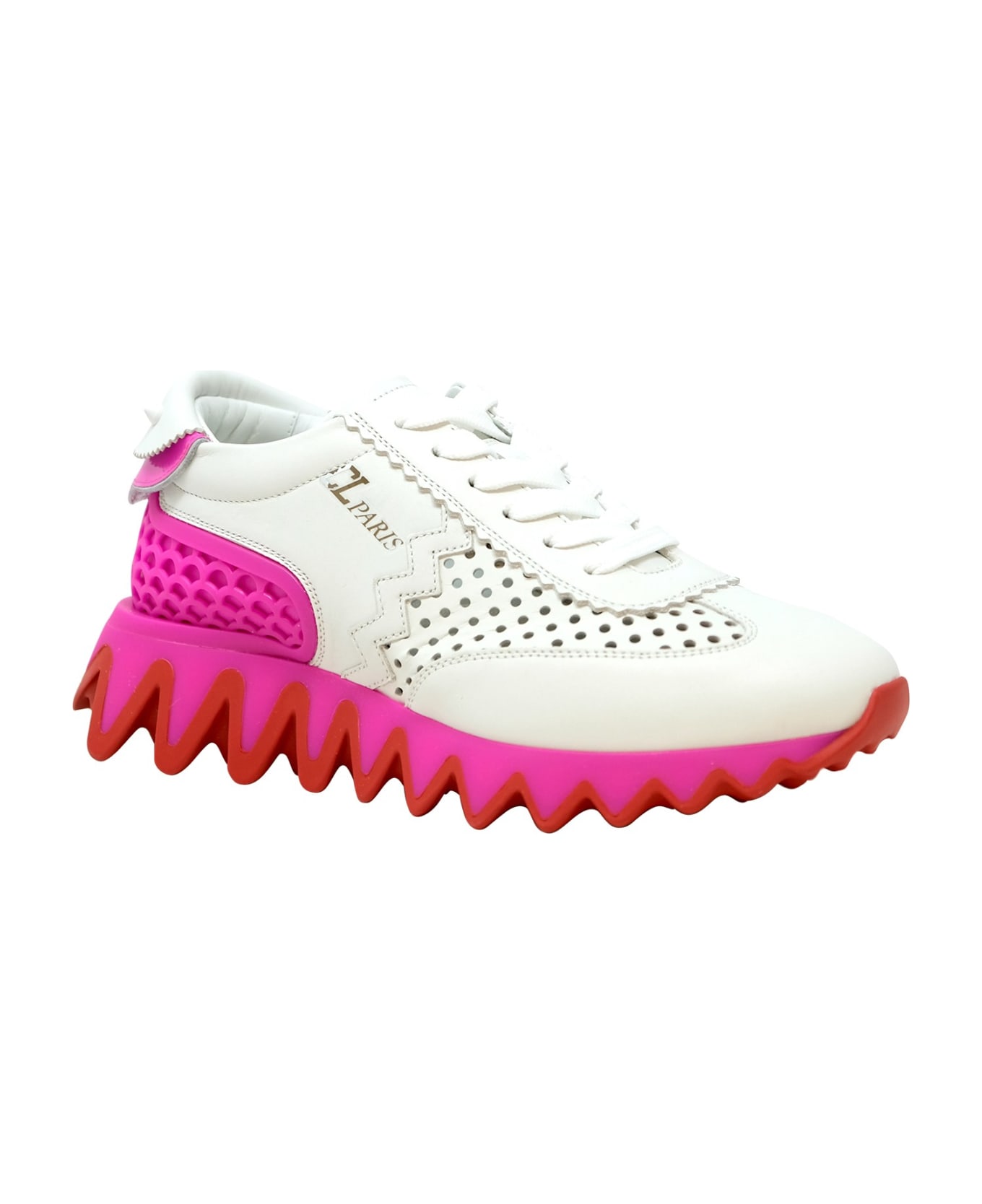 Christian Louboutin White And Pink Leather Loubishark Sneakers - WHITE