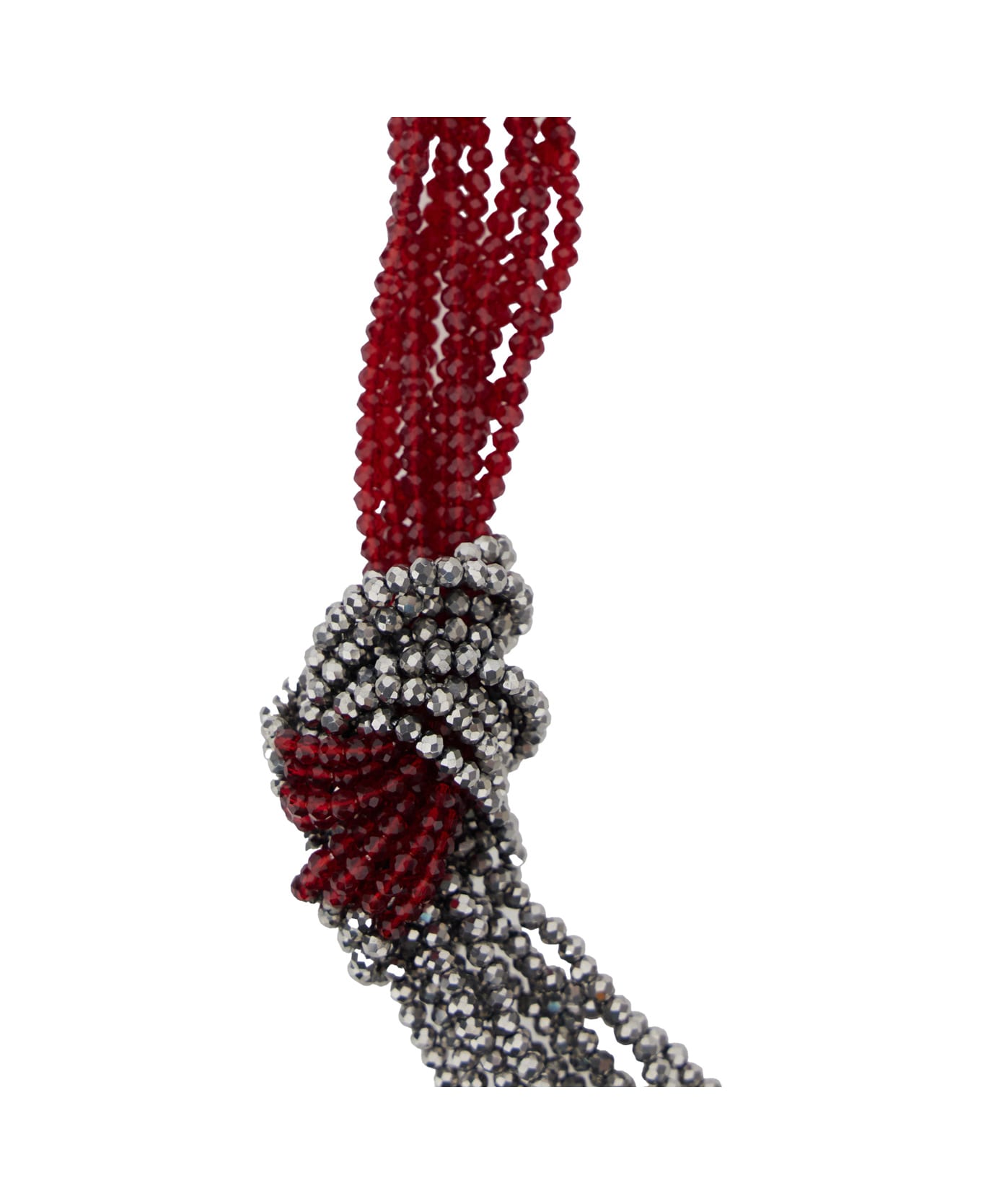 Antonelli Metallic Necklace With Beaded Design And Strap In Fabric And Beads Woman - SILVER/RED