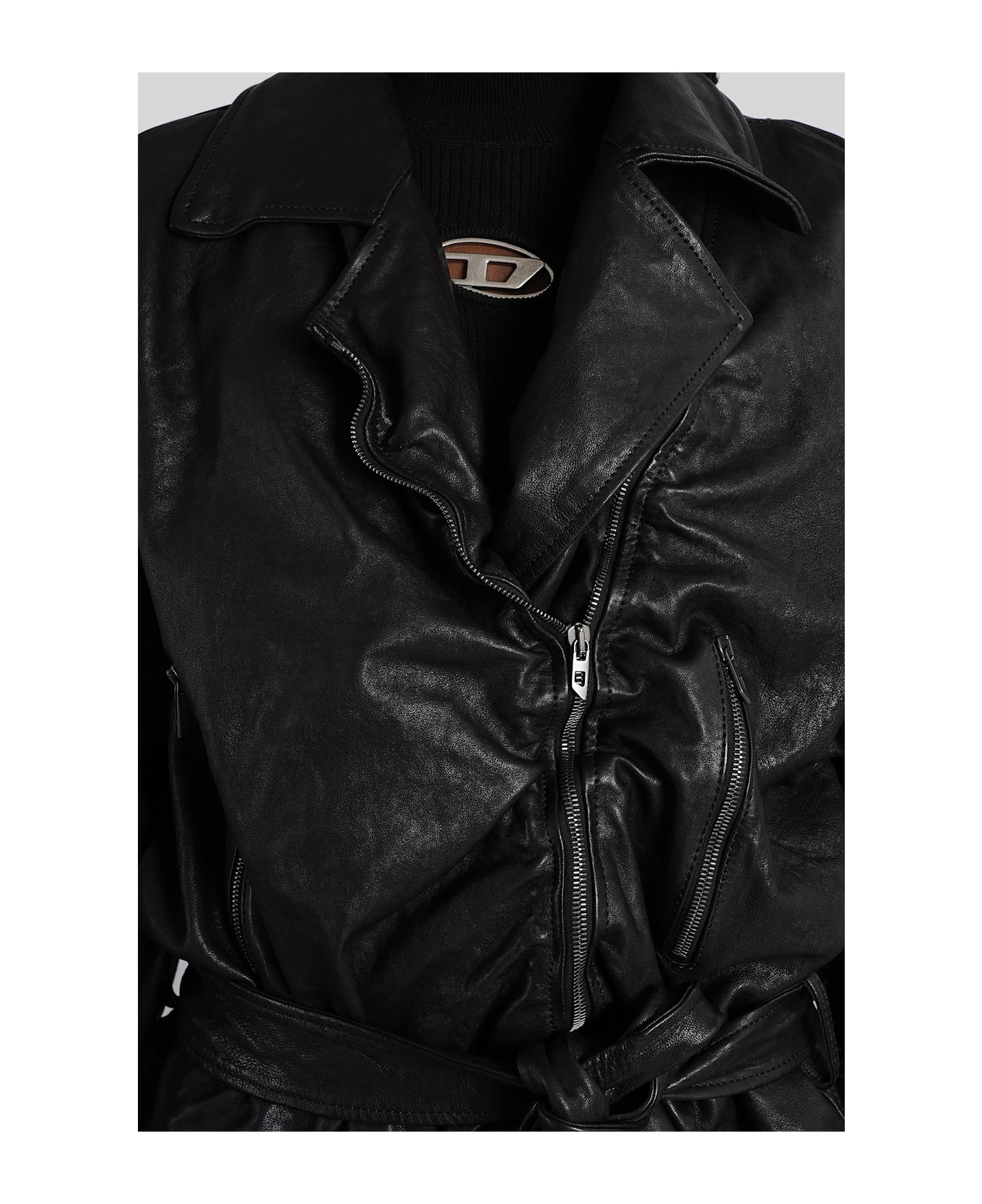 Diesel L-oys Biker Jacket In Black Leather - black
