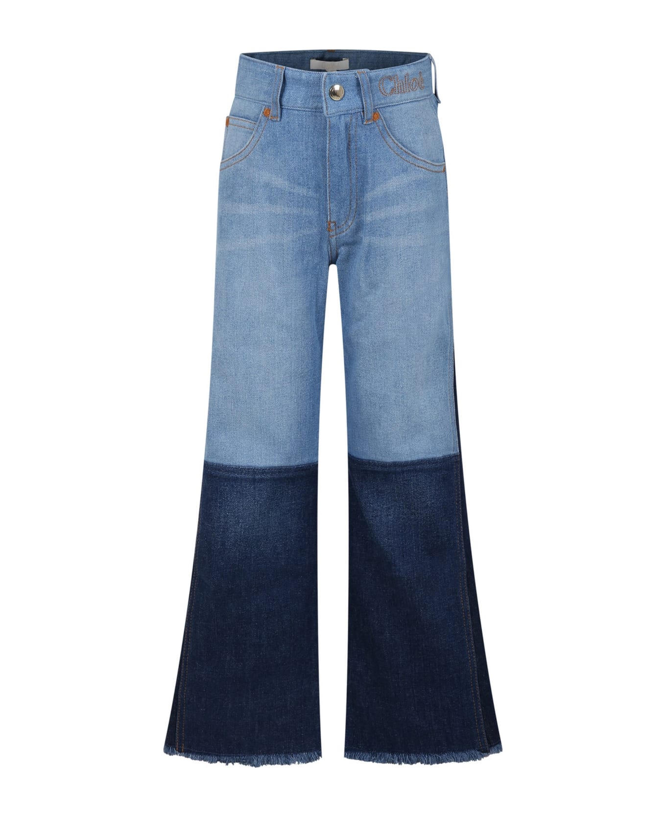 Chloé Light Blue Jeans For Girl With Logo - Denim
