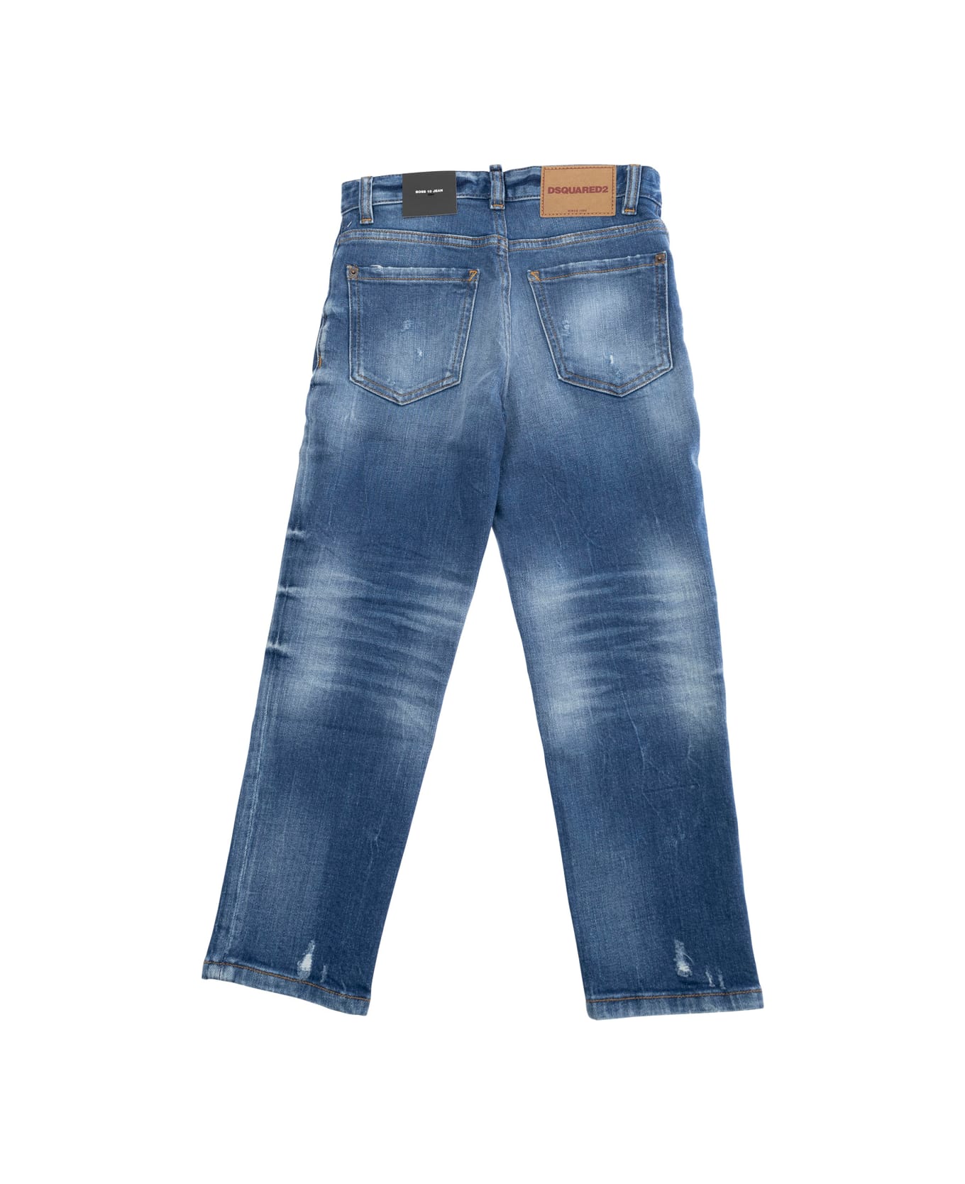 Dsquared2 'boss 10' Blue Jeans With Logo Patch On The Rear And Ripped Details In Denim Boy - Blu