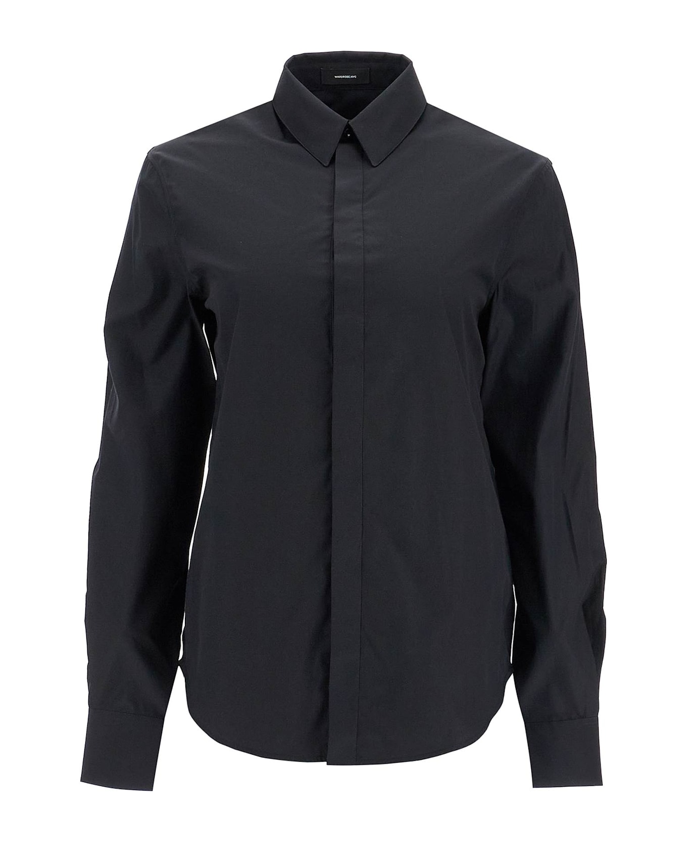 WARDROBE.NYC Flared Cotton Shirt For Women - BLACK (Black)