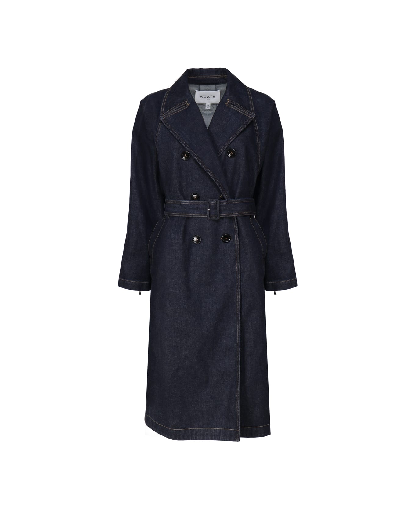Alaia Classic Coat In Cotton Denim - DENIM BLUE