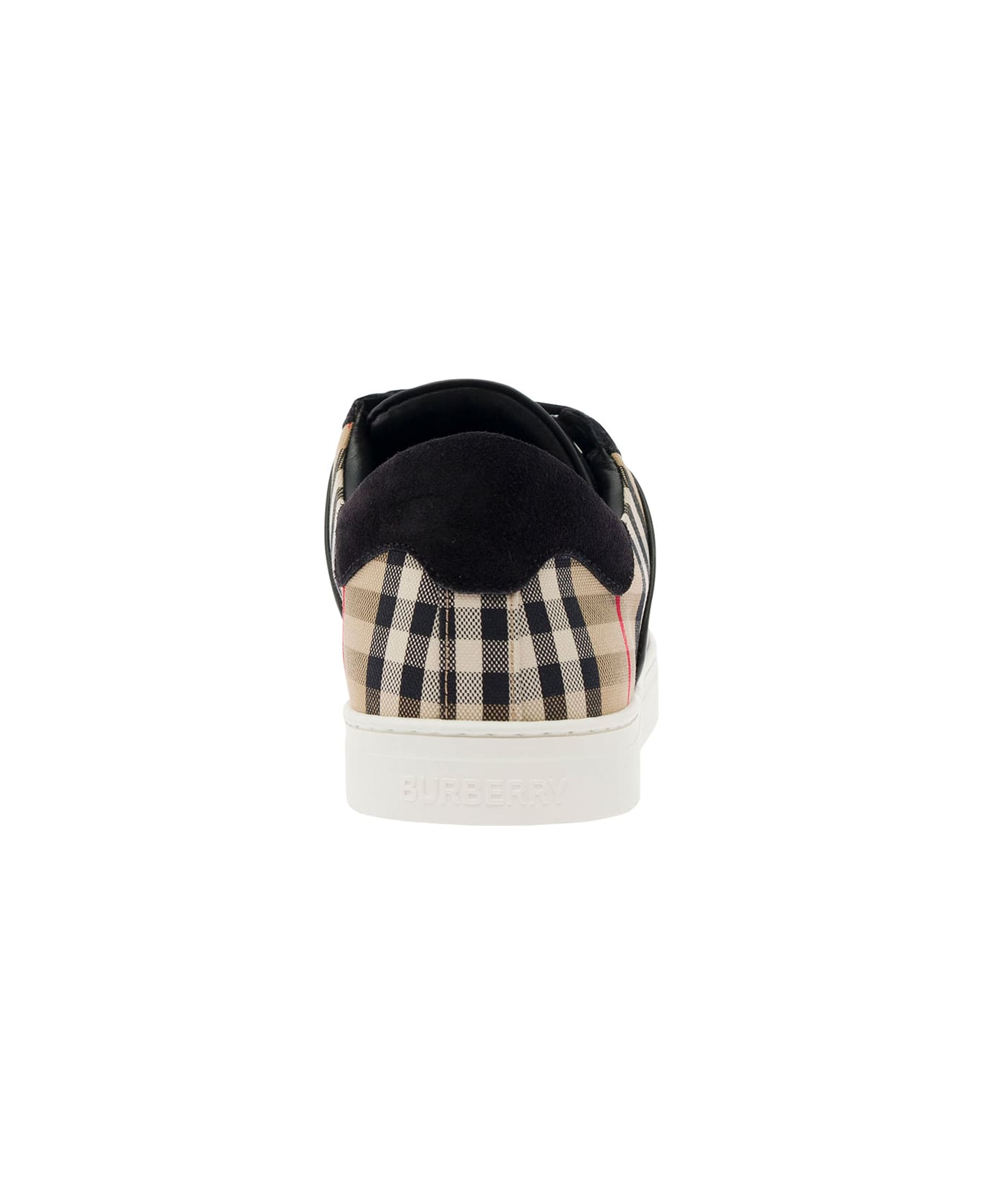 Burberry Black Sneakers With Suede Details And Check Motif In Leather Blend Man - Black
