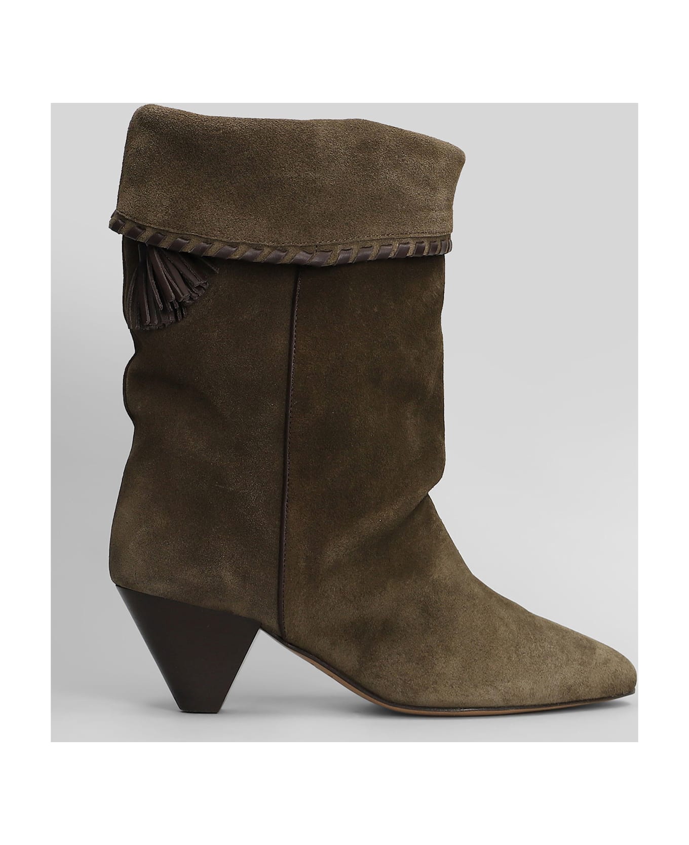 Isabel Marant Dalby High Heels Ankle Boots In Khaki Suede - BEIGE