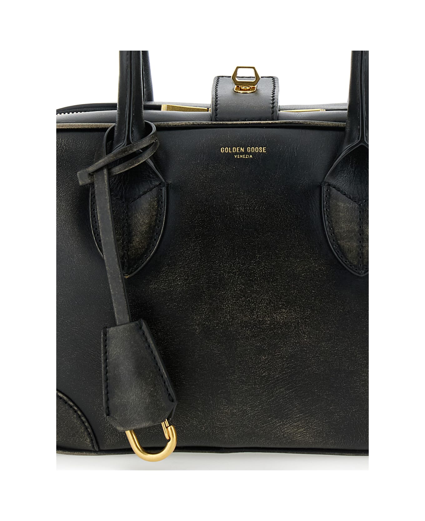 Golden Goose 'vita' Black Handbag With Laminated Logo In Grained Leather Woman - Black