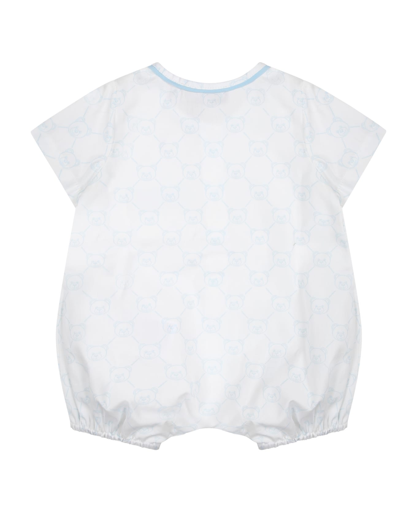 Moschino White Romper For Baby Boy With Teddy Bear Pattern And Logo - White