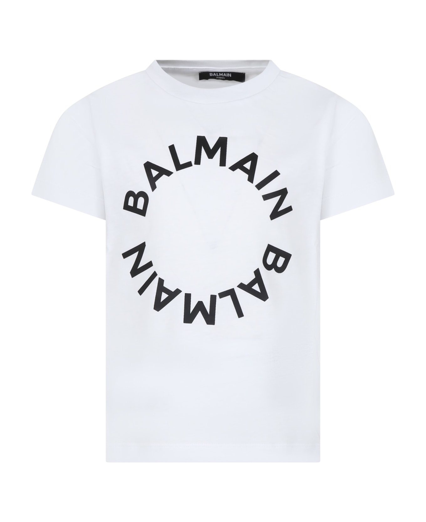 Balmain White T-shirt For Kids With Logo - White/black Tシャツ＆ポロシャツ