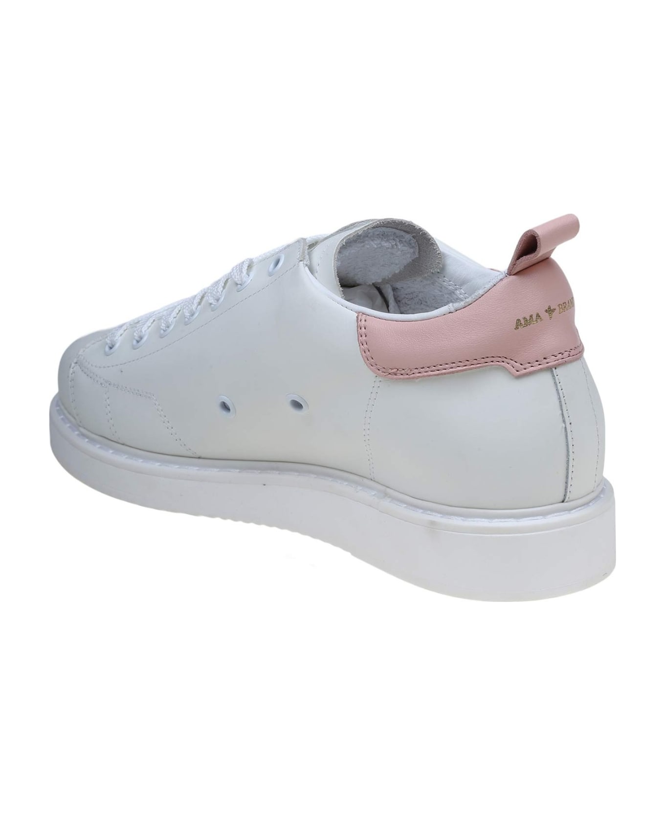 AMA-BRAND White And Pink Leather Sneakers - WHITE/PINK