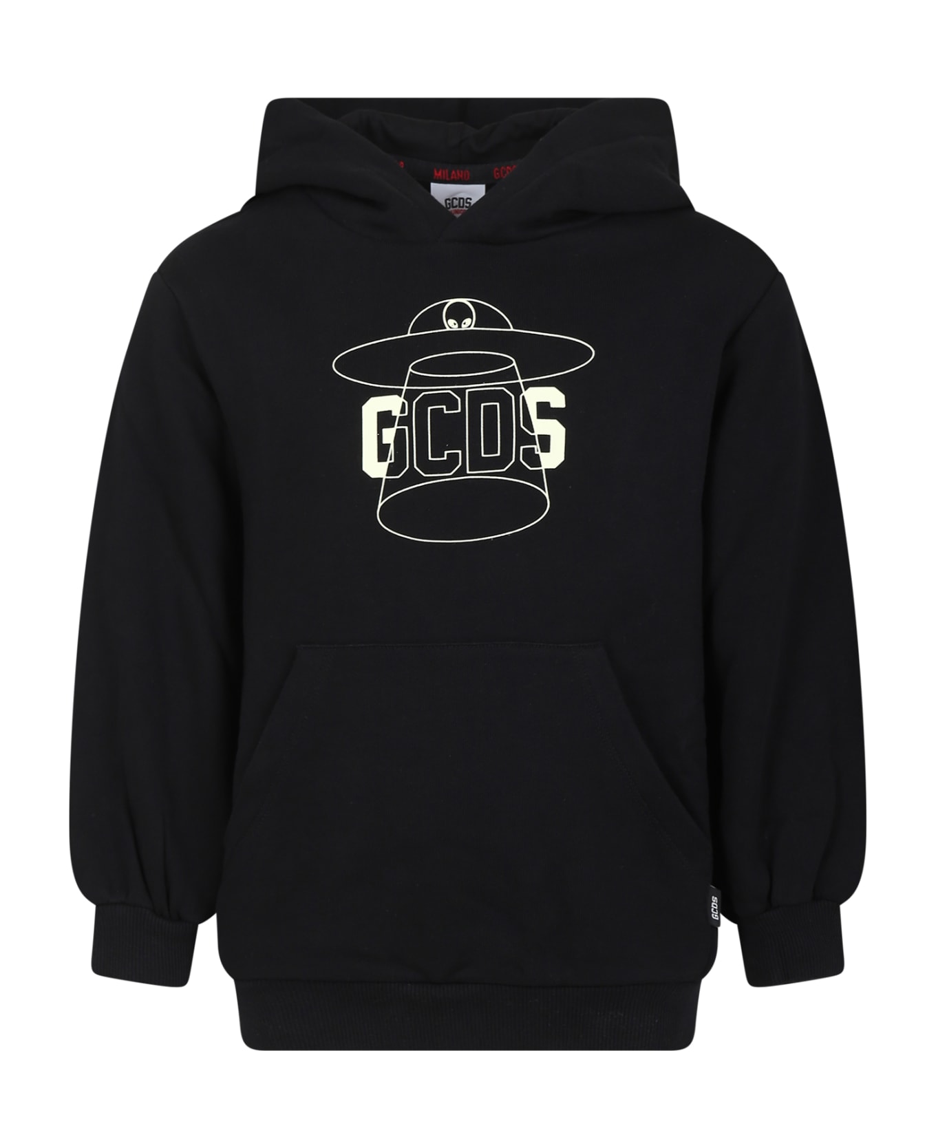 GCDS Mini Black Sweatshirt For Kids With Alien Print And Logo - Black