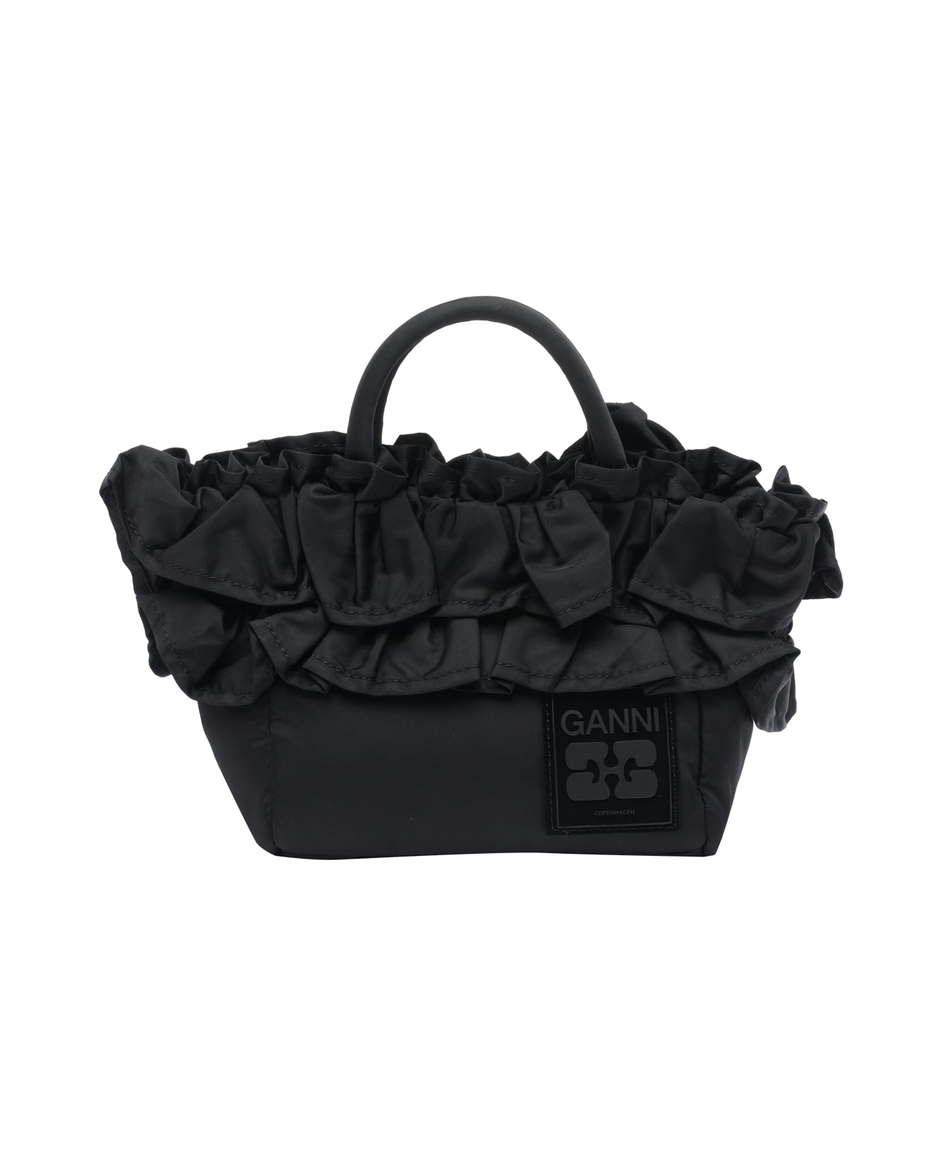 Ganni Mini Ruffle Shopping Bag - Black