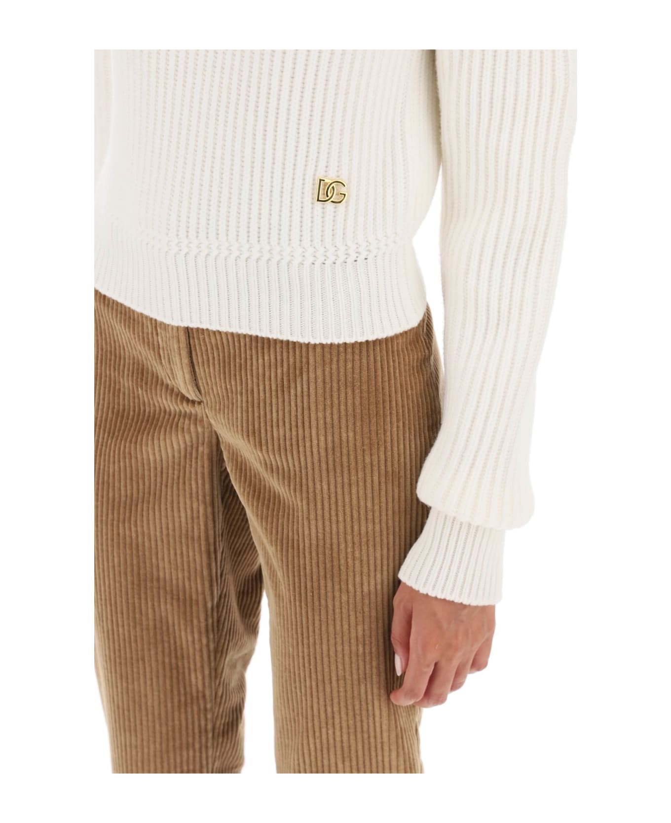 Dolce & Gabbana Turtleneck Sweater With Dg Detail - Bianco Brillante