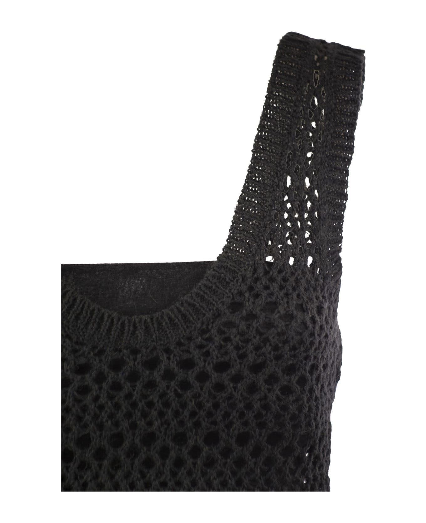 Brunello Cucinelli Net Knitted Linen And Silk Top - Anthracite ニットウェア