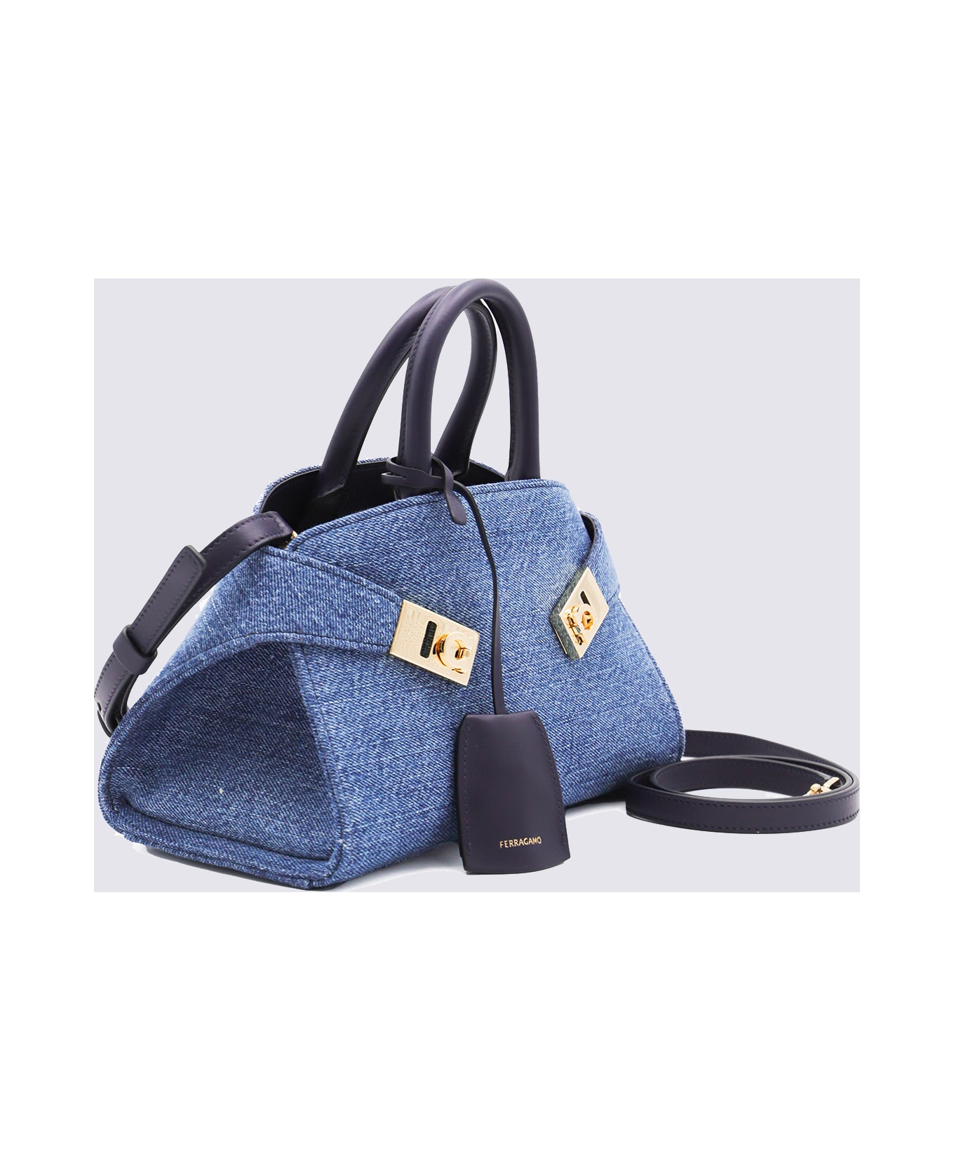 Ferragamo Denim Leather Hug Mini Top Handle Bag - DUL MIDNIGHT