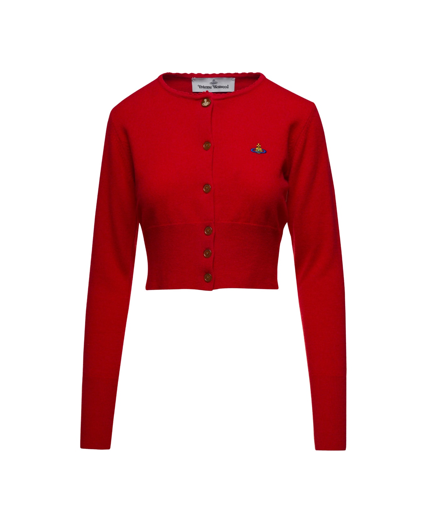 Vivienne Westwood Red Cardigan With Signature Embroidered Orb Logo In Cotton Woman - Red ニットウェア