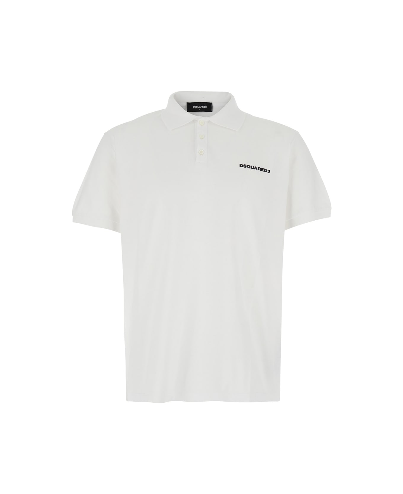 Dsquared2 White Polo Shirt With Classic Collar And Logo Lettering On The Front In Cotton Man - White