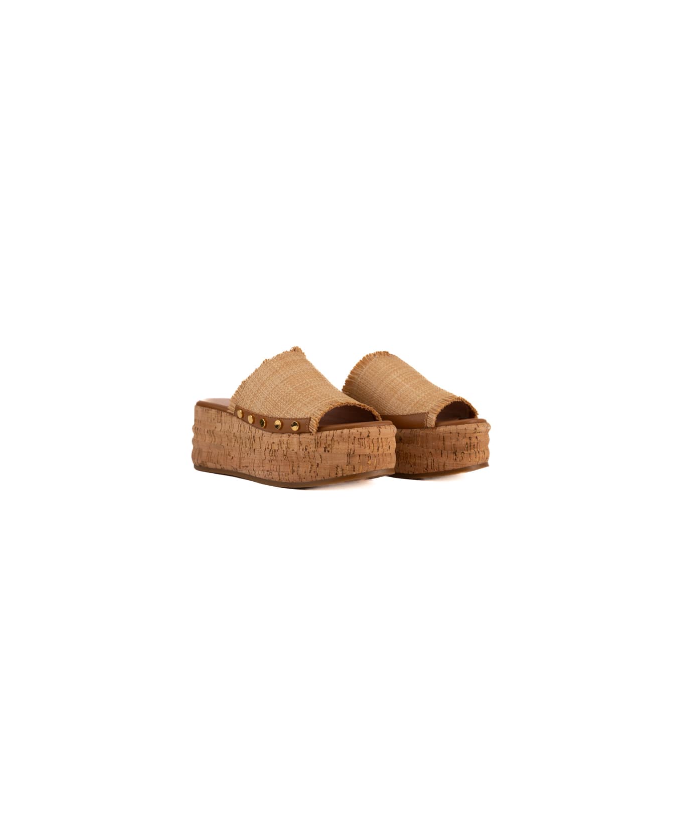 Coccinelle Raffia And Cork Wedges - Natural/cuir