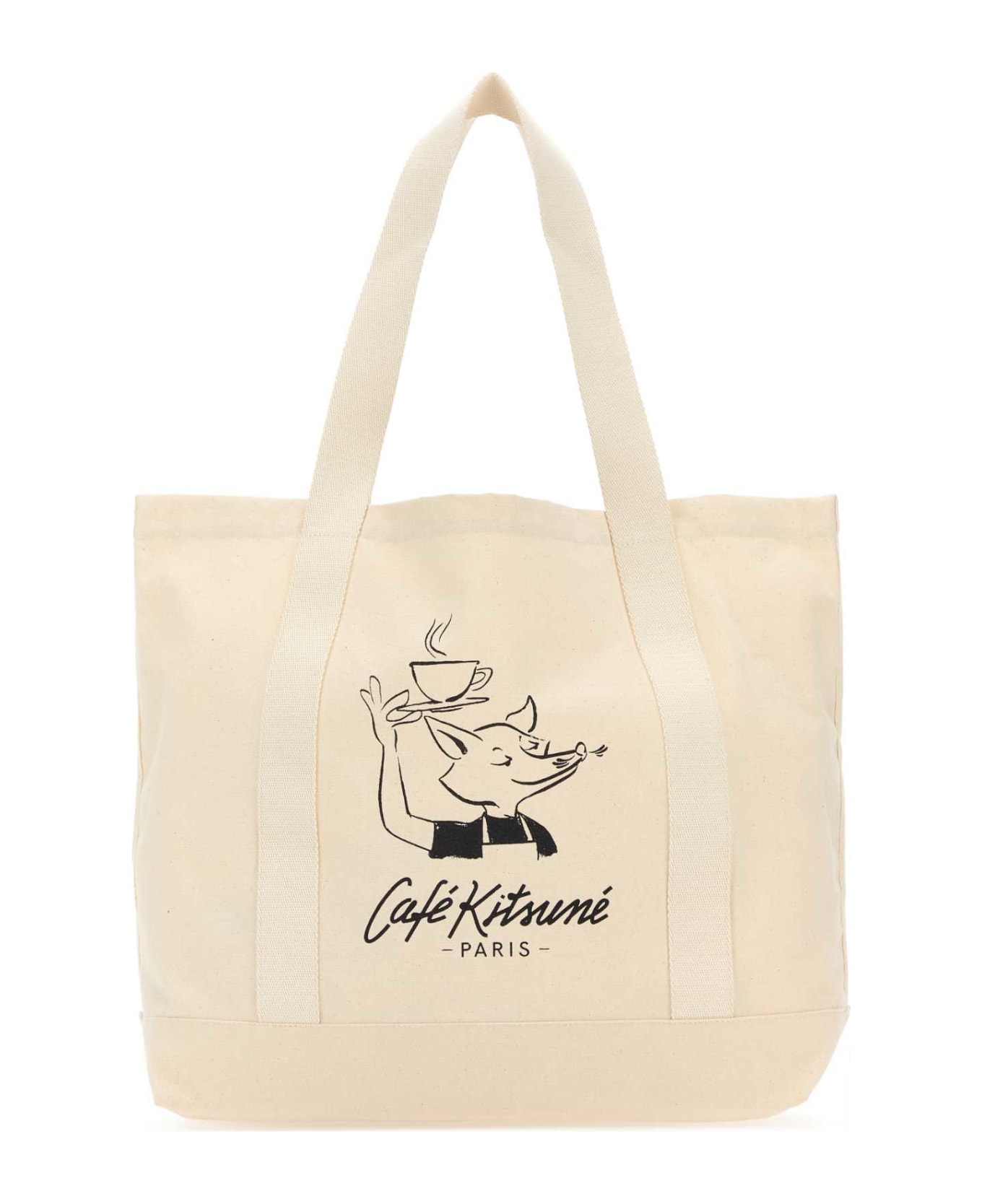 Maison Kitsuné Cream Canvas Shopping Bag - TAPIOCA