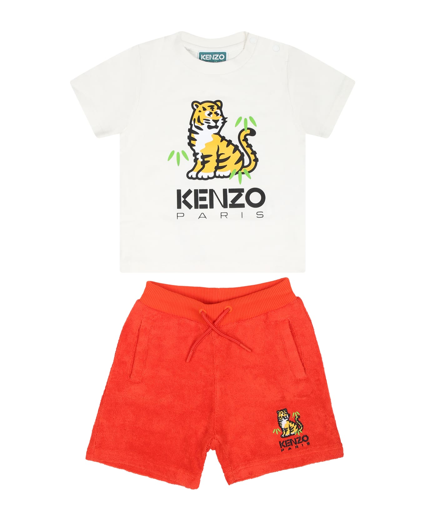 Kenzo Kids White Suit For Baby Boy With Tiger - Rosso
