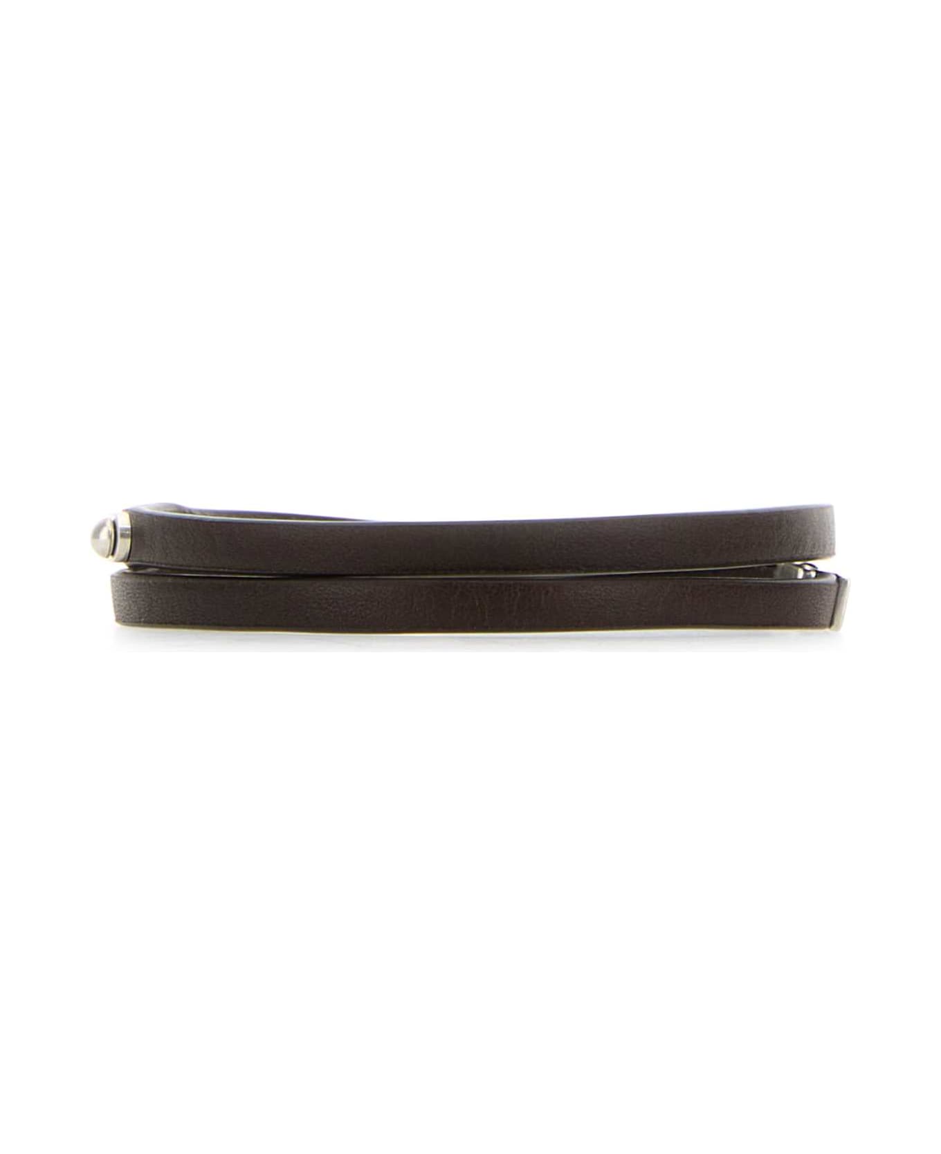 Saint Laurent Dark Brown Leather Id Bracelet - BROWNOAK