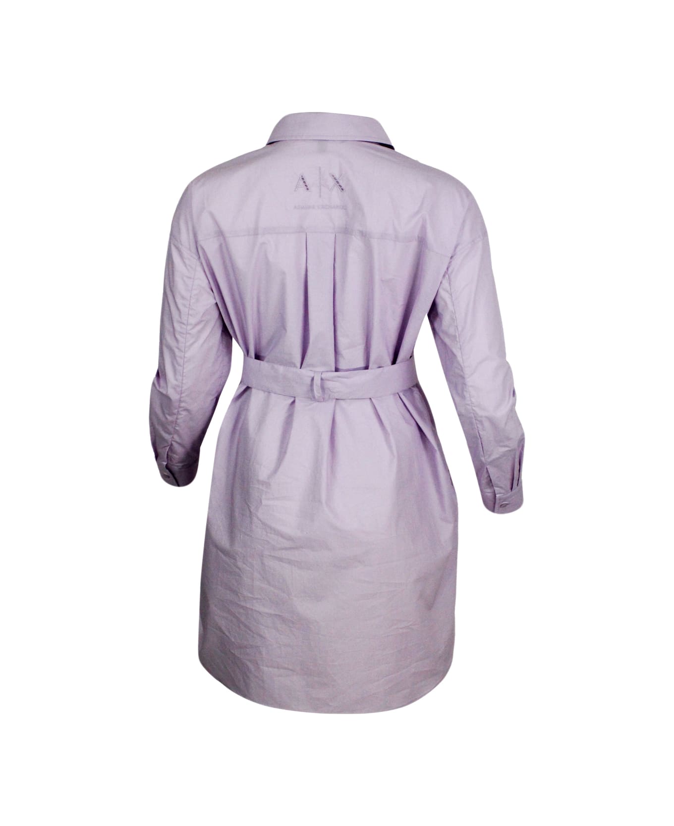 Armani Collezioni Dress Made Of Soft Cotton With Long Sleeves, With Button Closure On The Front And Belt. - Pink ワンピース＆ドレス