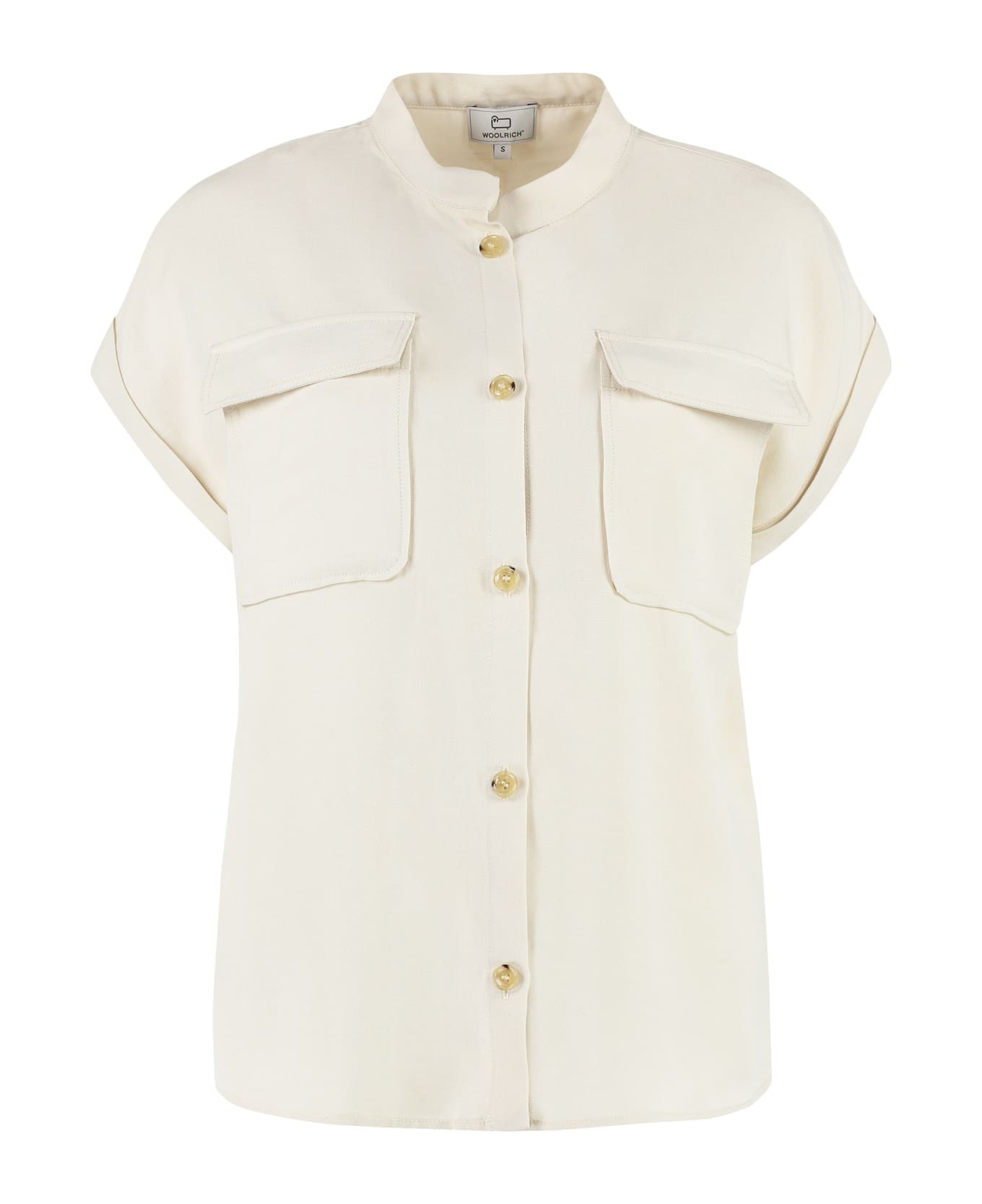 Woolrich Short Sleeve Linen Blend Shirt - panna