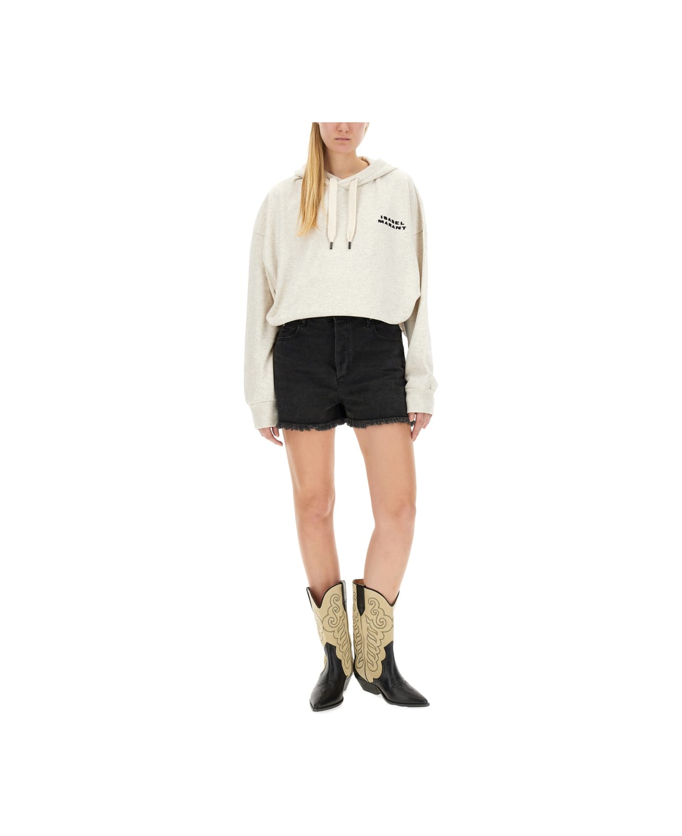Isabel Marant Oversized Hoodie With Contrasting Logo Print - Beige