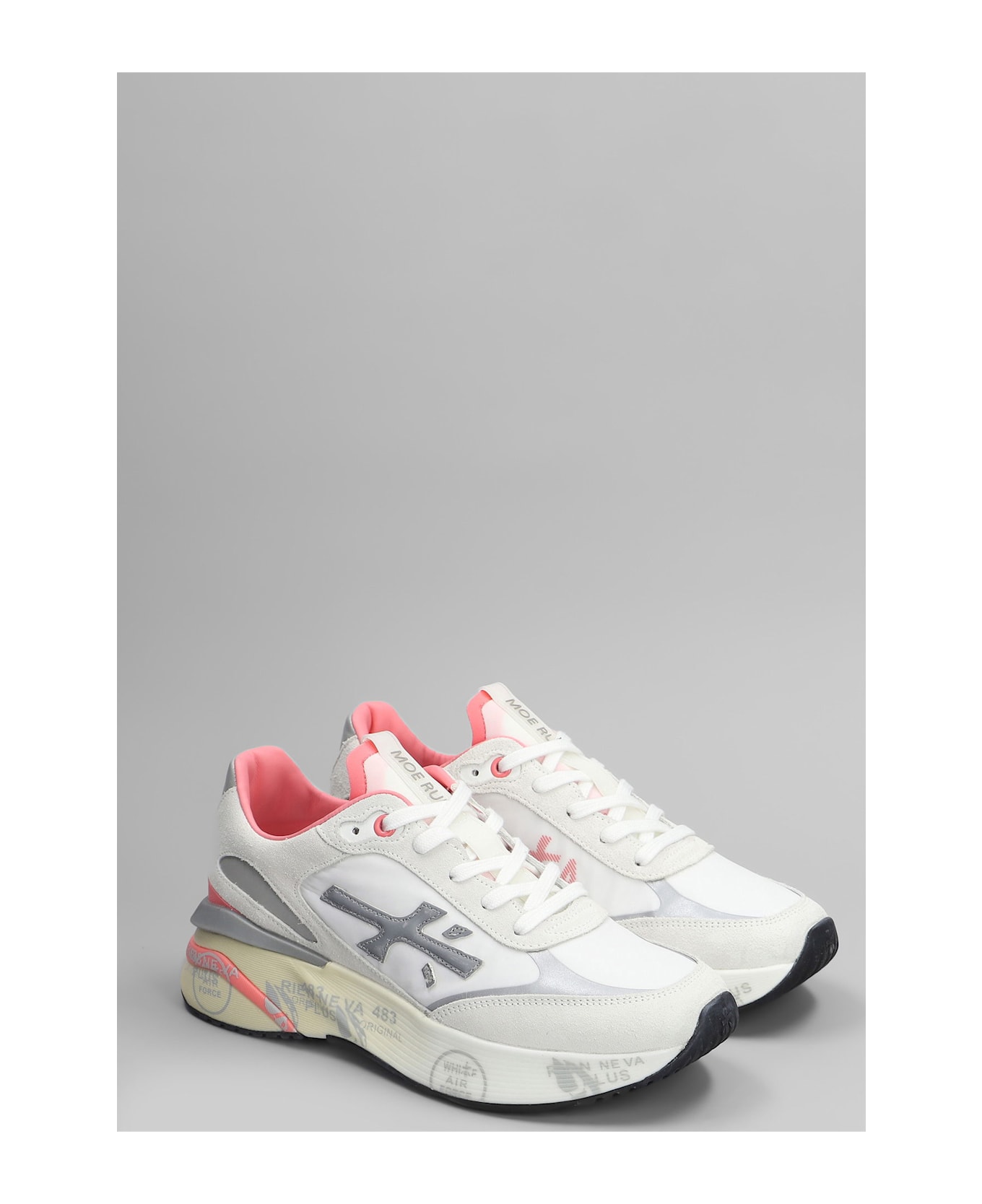Premiata Moerun Sneakers In White Suede And Fabric - white
