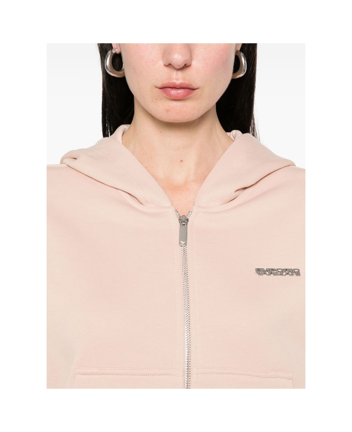 Emporio Armani Cotton Zipped Hoodie - Powder