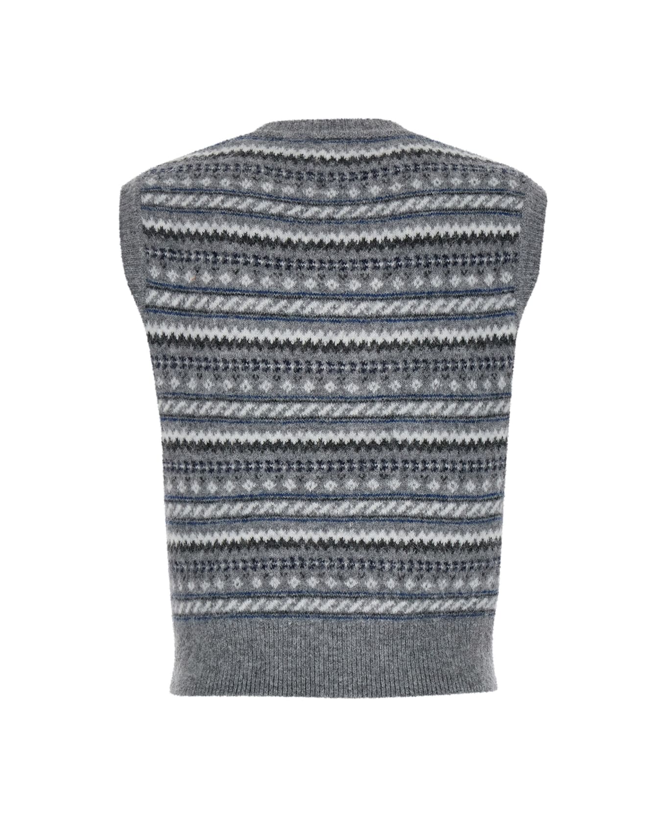 Dunst Grey Sleeveless Vest With V Neck And All-over Striped Motif In Wool Blend Woman - Grey