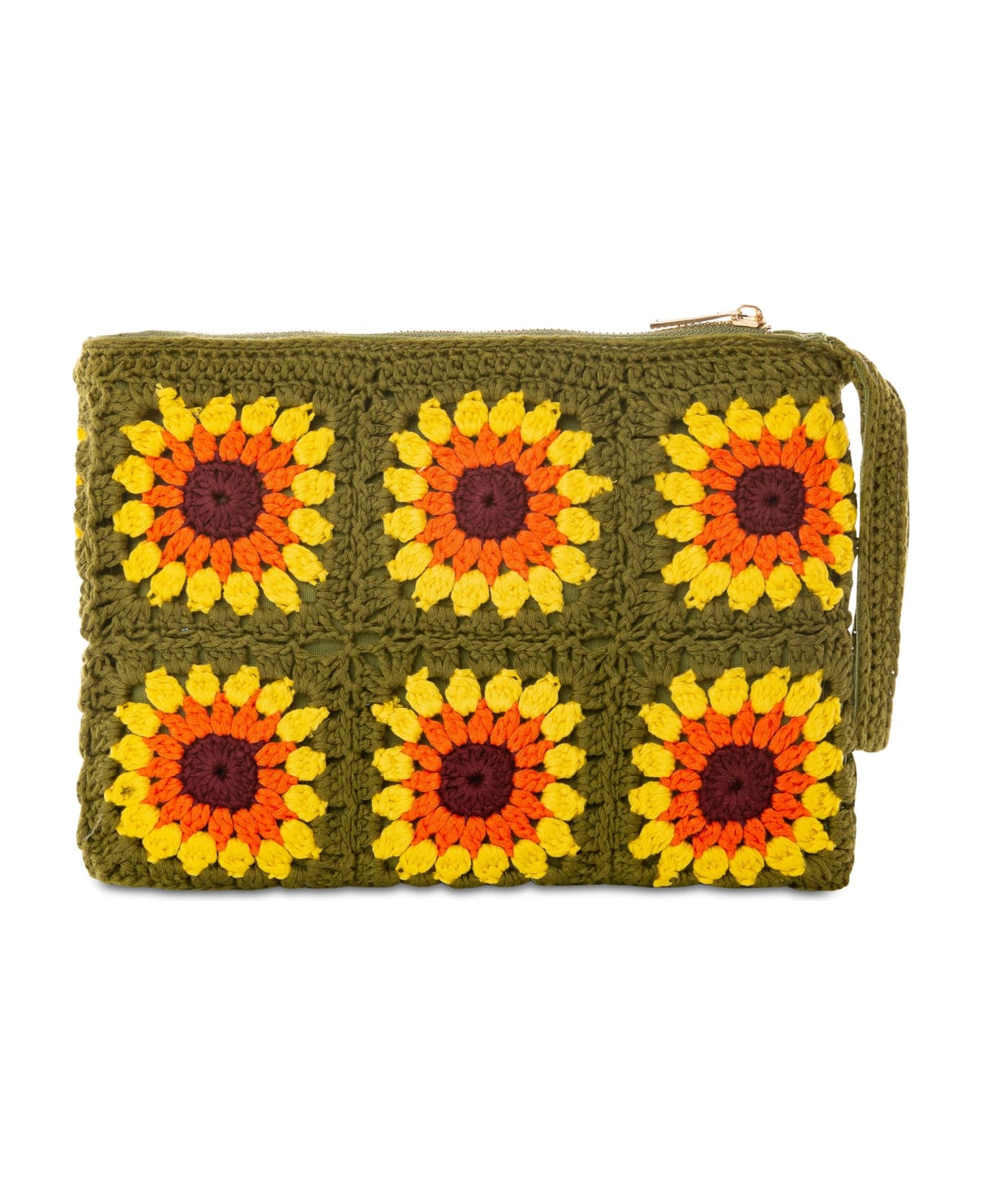 MC2 Saint Barth Parisienne Crochet Pouch Bag With Sunflower Embroidery - GREEN