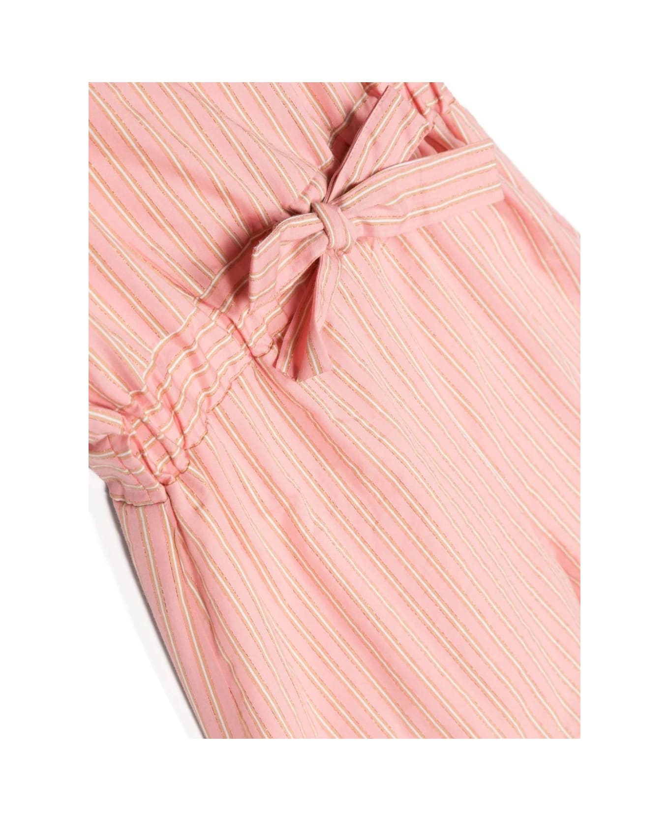 Simonetta Pink Lamé Striped Short Jumpsuit With Lace - Pink