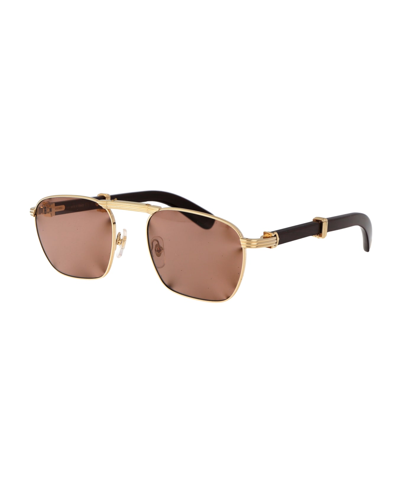 Cartier Eyewear Ct0428s Sunglasses - 001 GOLD BURGUNDY BROWN サングラス