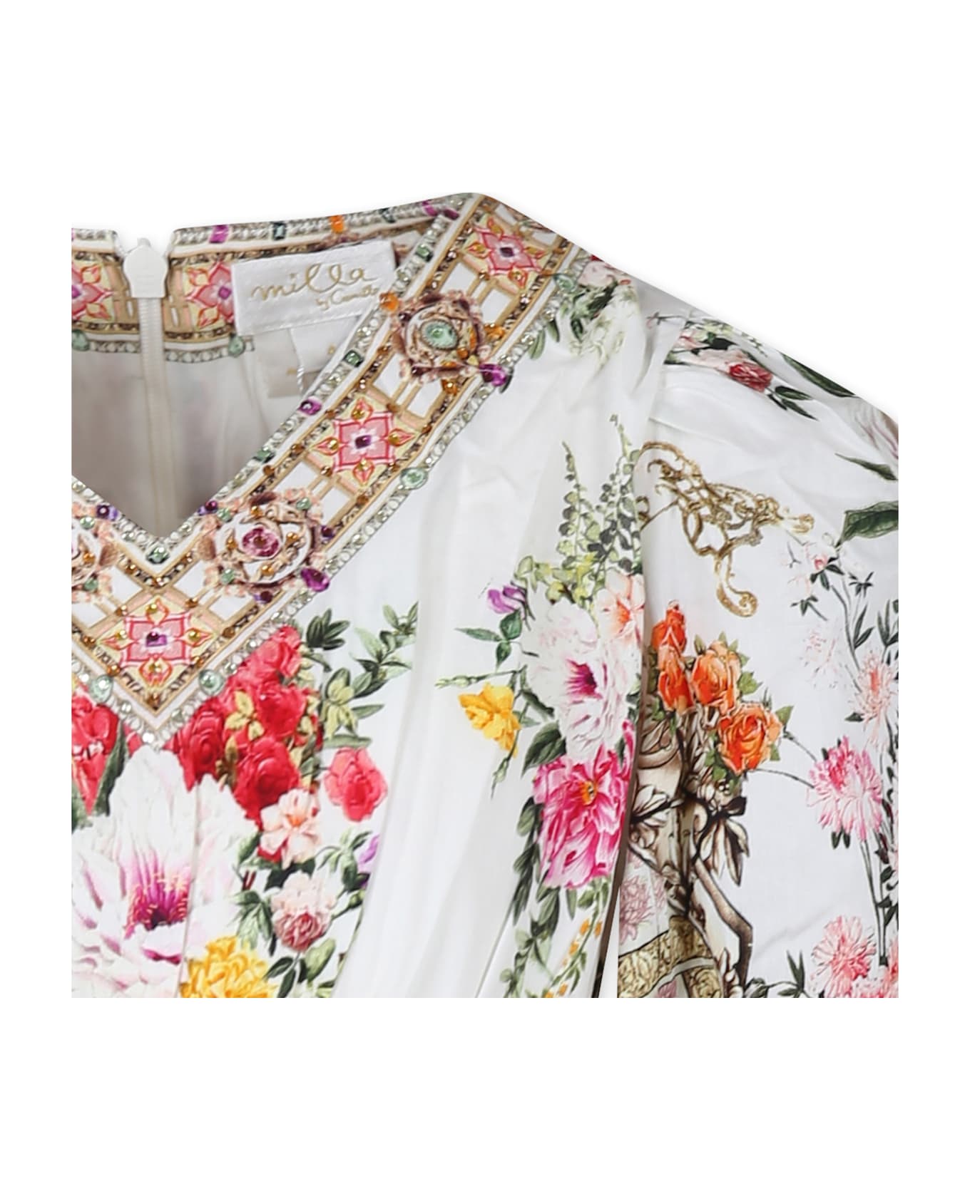 Camilla Ivory Dress For Girl With Floral Print - Ivory