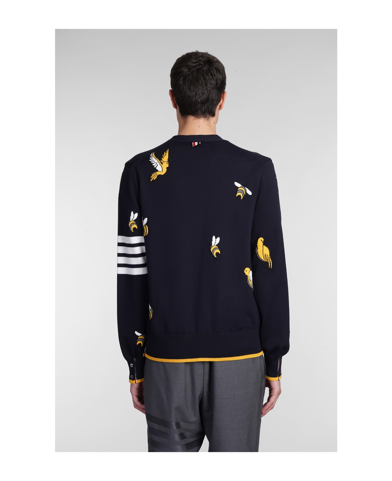 Thom Browne 'birds Beers Half Drop' Wool And Cotton Cardigan - Blue