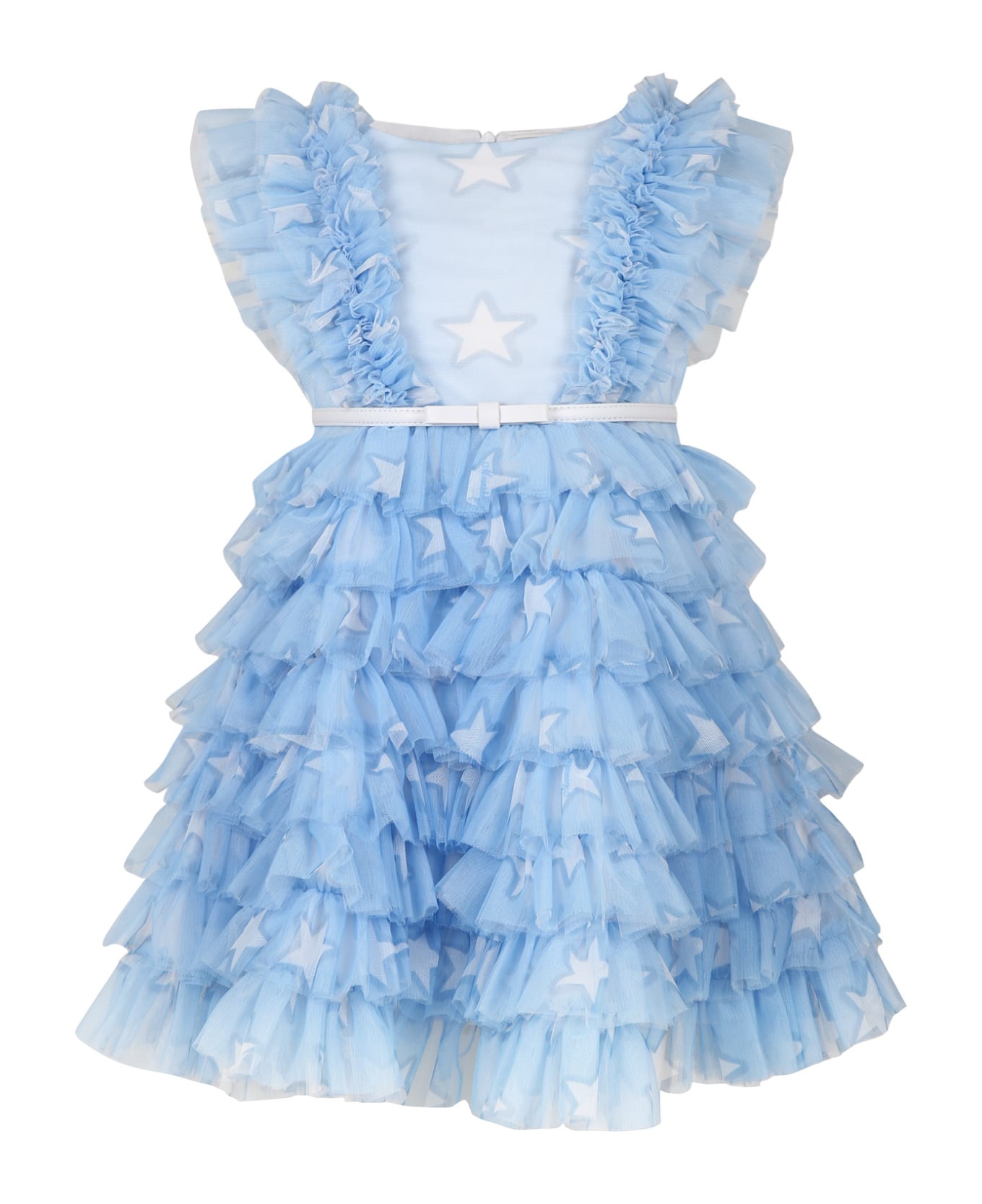 Monnalisa Elegant Sky Blue Saloon Dress For Girl - Light Blue