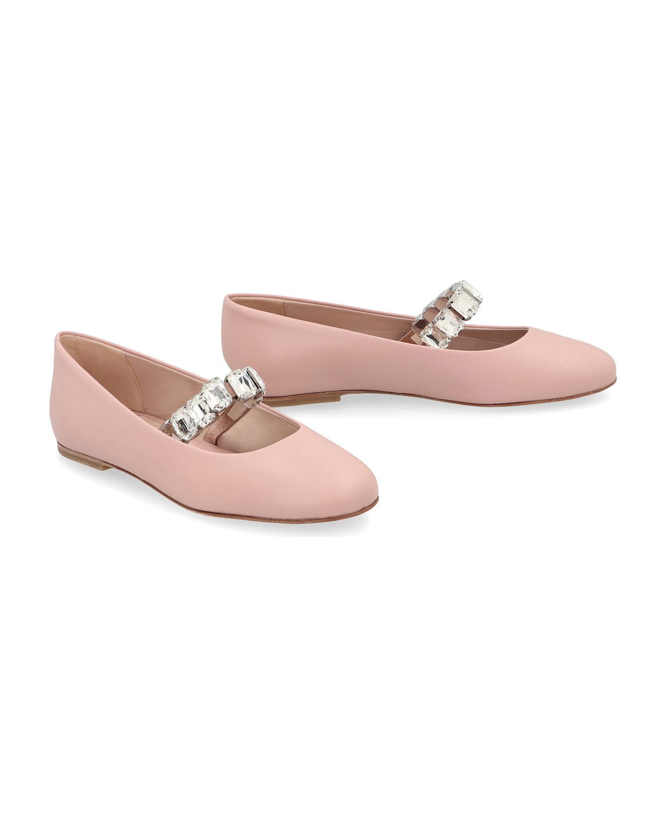 Casadei Crystal Leather Ballet Flats - Pink