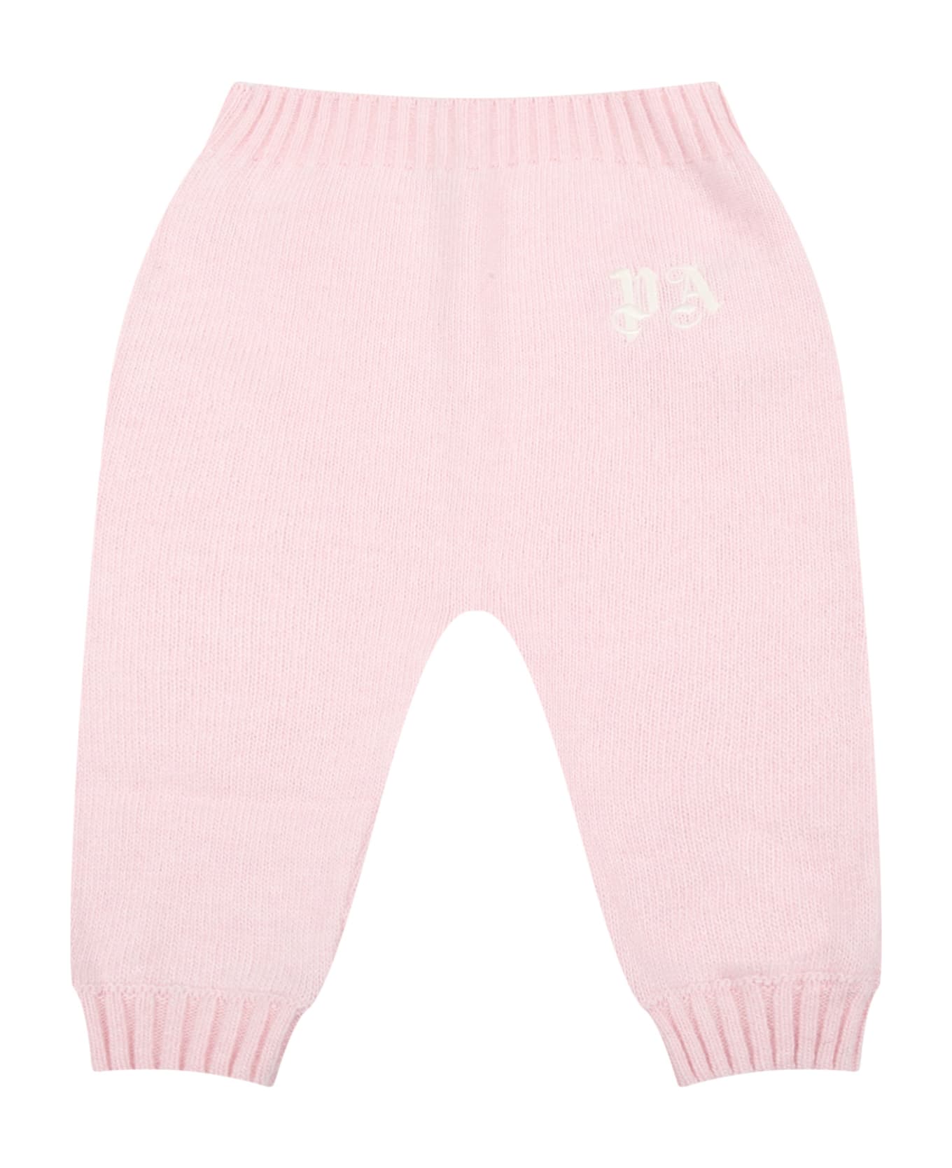 Palm Angels Pink Trousers For Baby Girl With White Logo - Pink